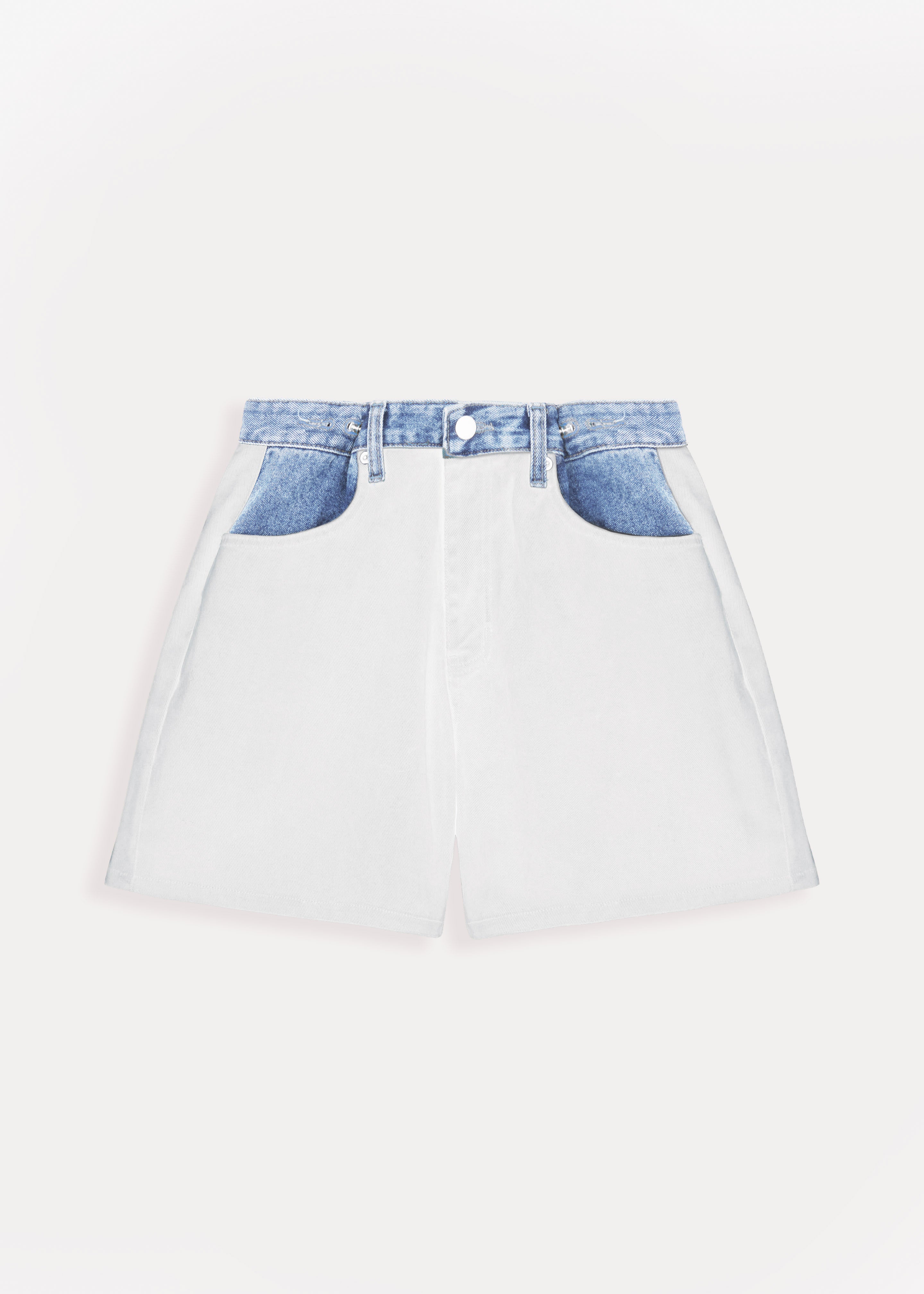Hayla Contrast Denim Shorts - Off White/Blue - 13