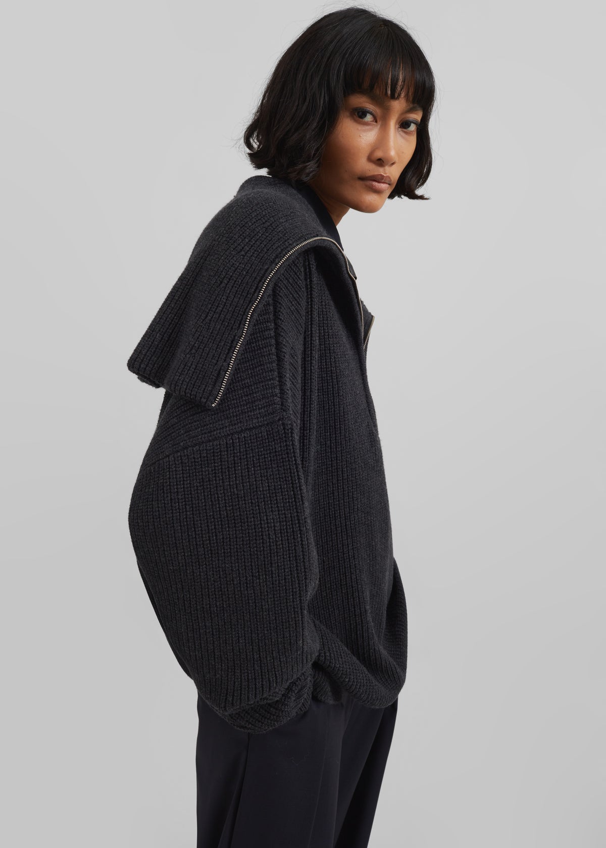 Hazel Oversized Wool Jumper - Dark Grey - 16