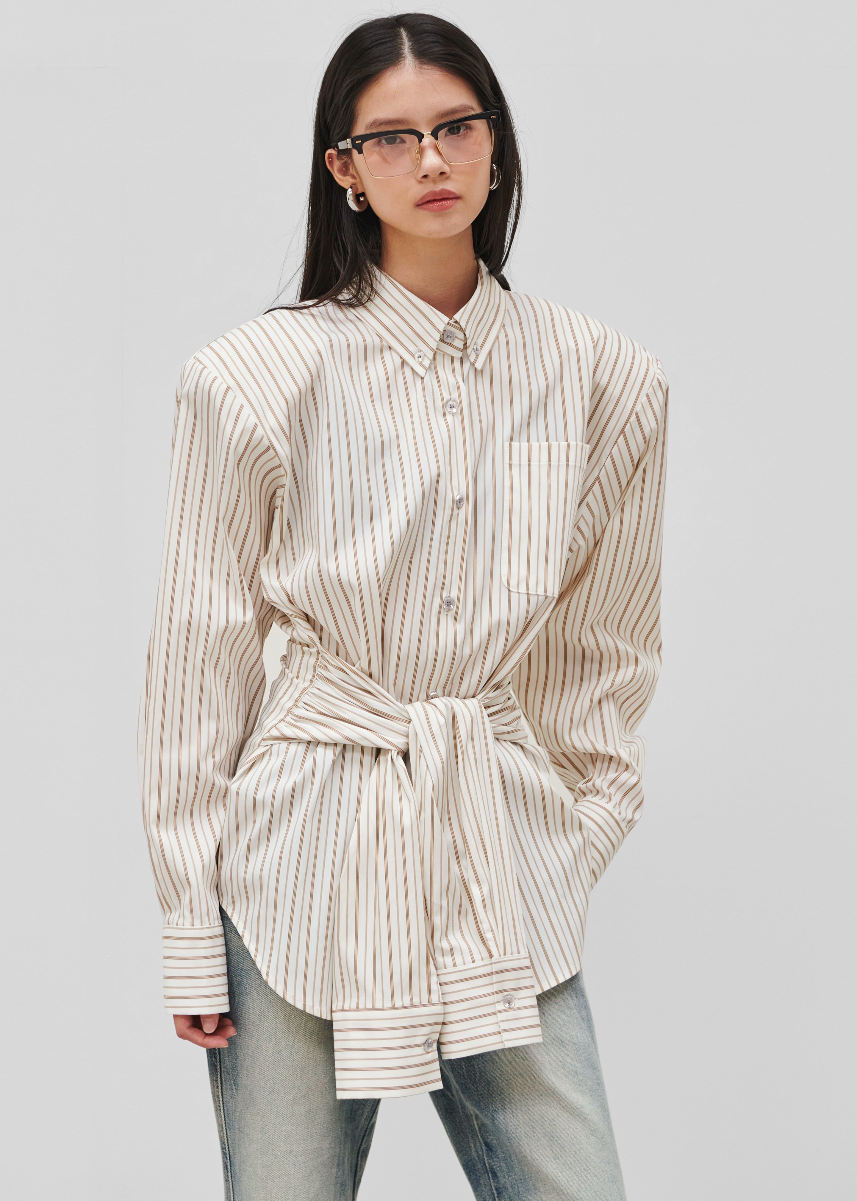 Heaton Double-Sleeve Padded Shirt - White/Brown Stripe - 6
