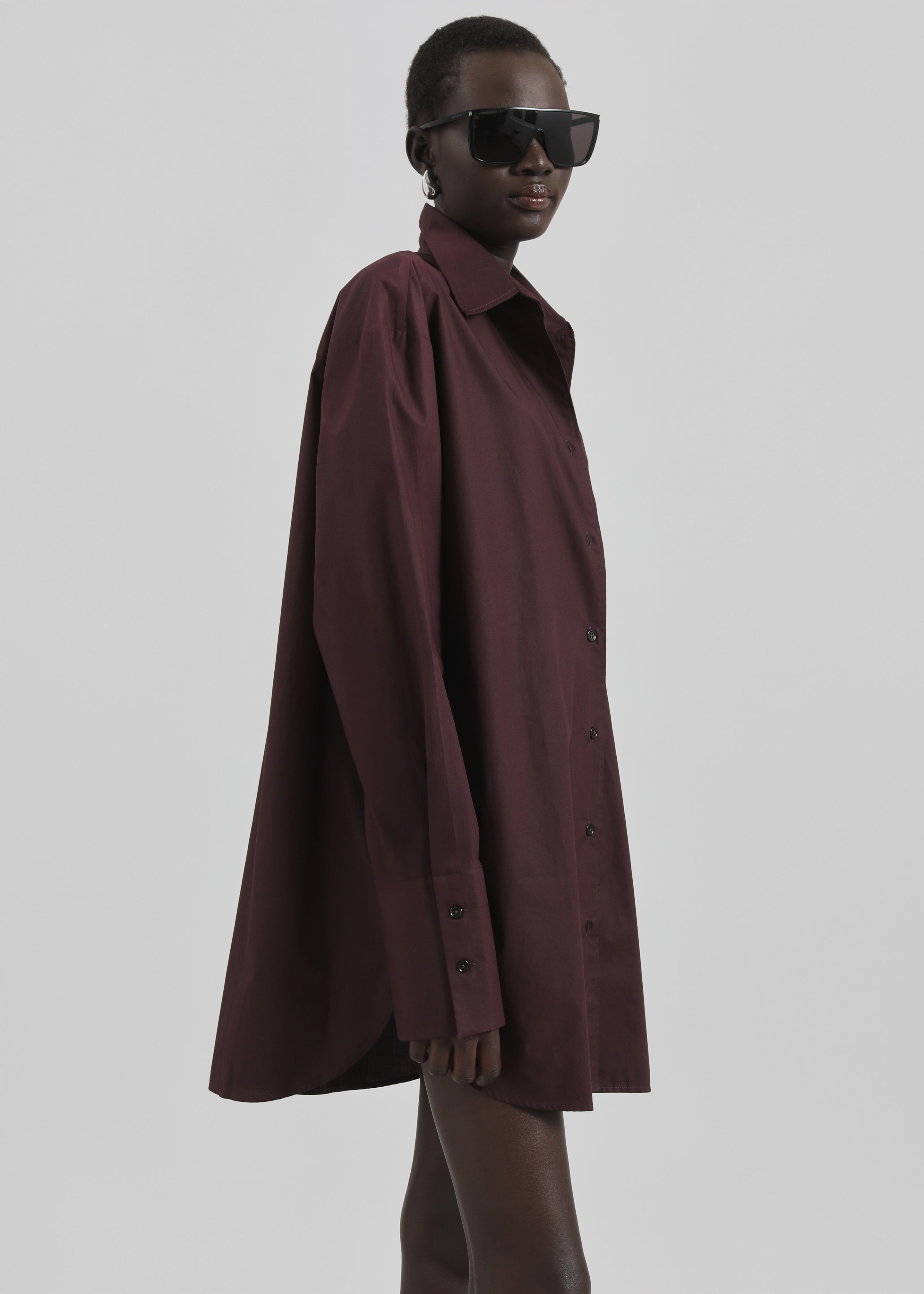 Helen Organic Cotton Long Shirt - Dark Plum - 4
