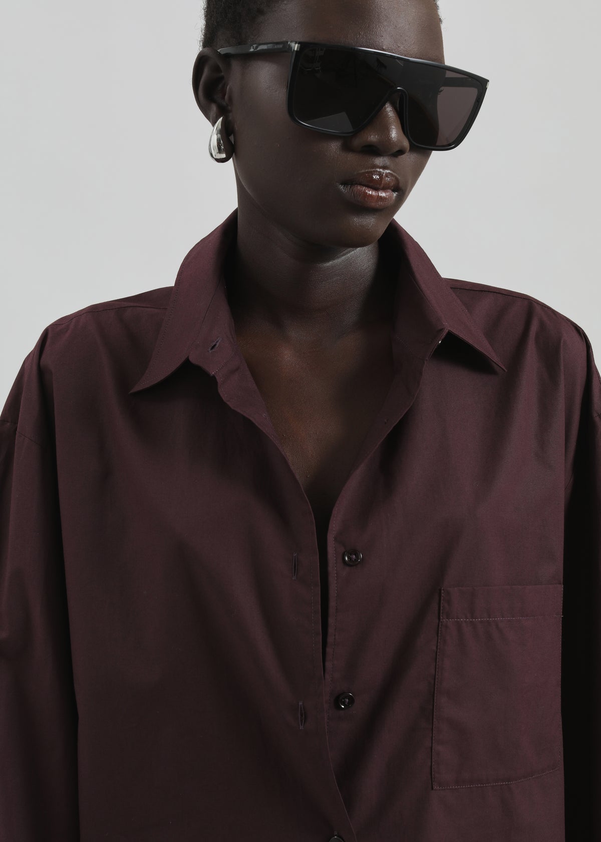 Helen Organic Cotton Long Shirt - Dark Plum - 3
