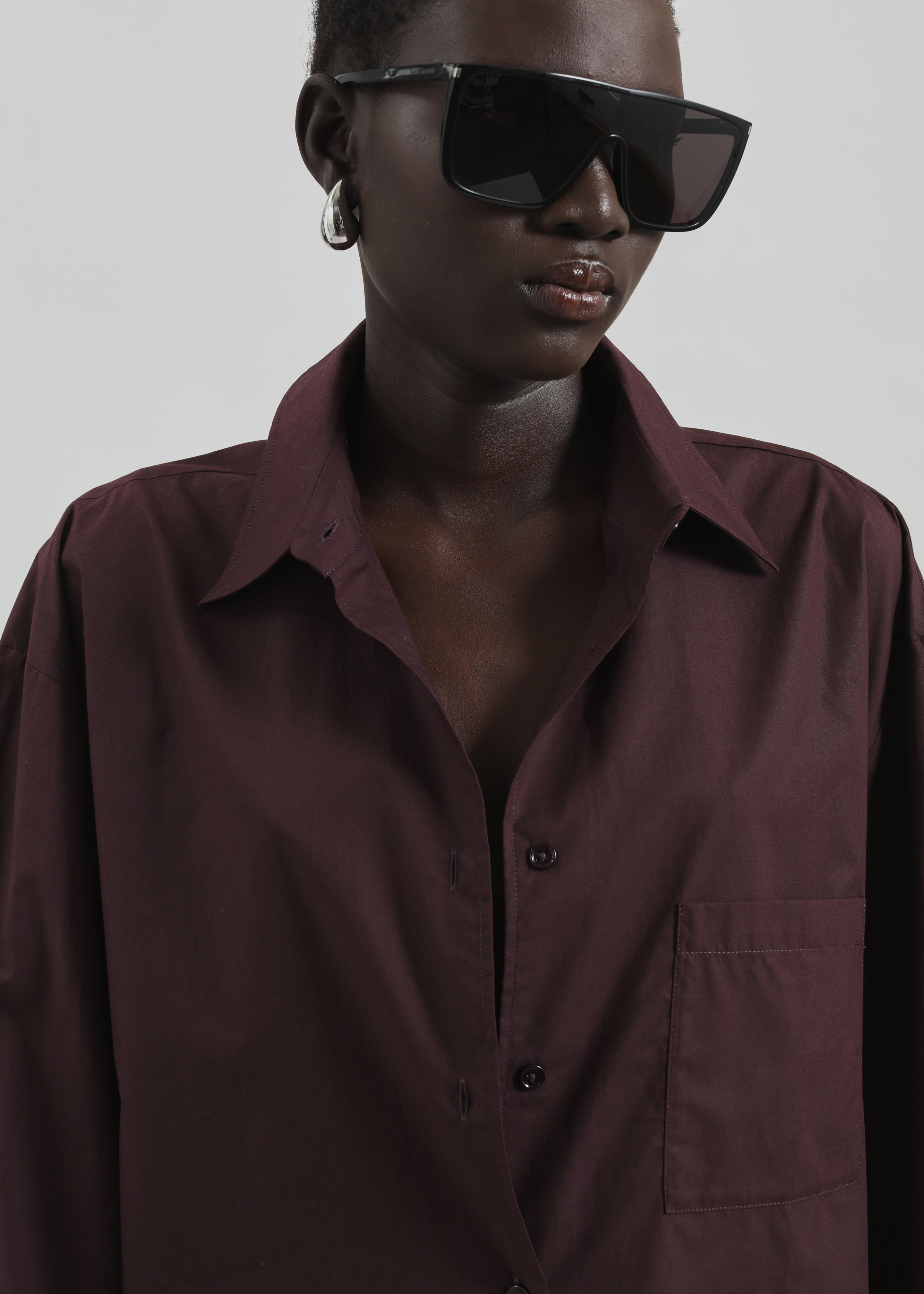 Helen Organic Cotton Long Shirt - Dark Plum - 3