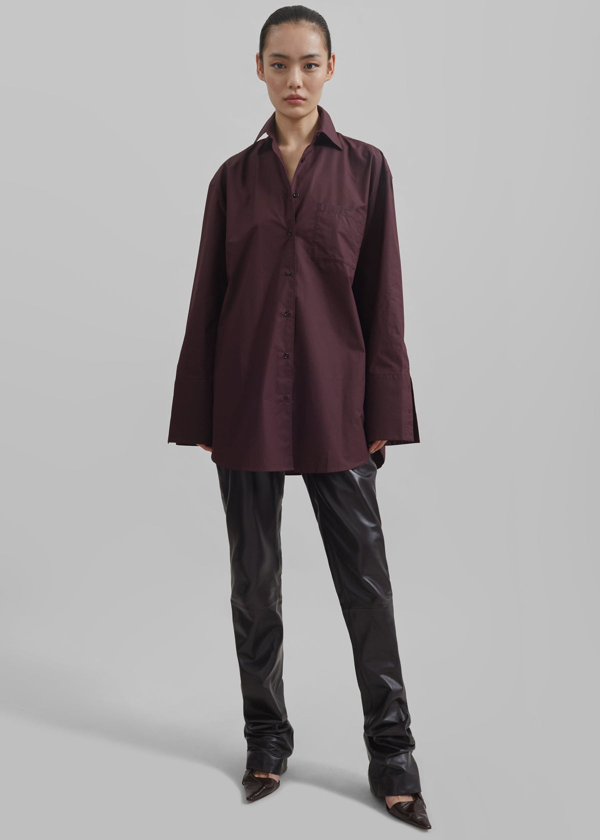 Helen Organic Cotton Long Shirt - Dark Plum - 5