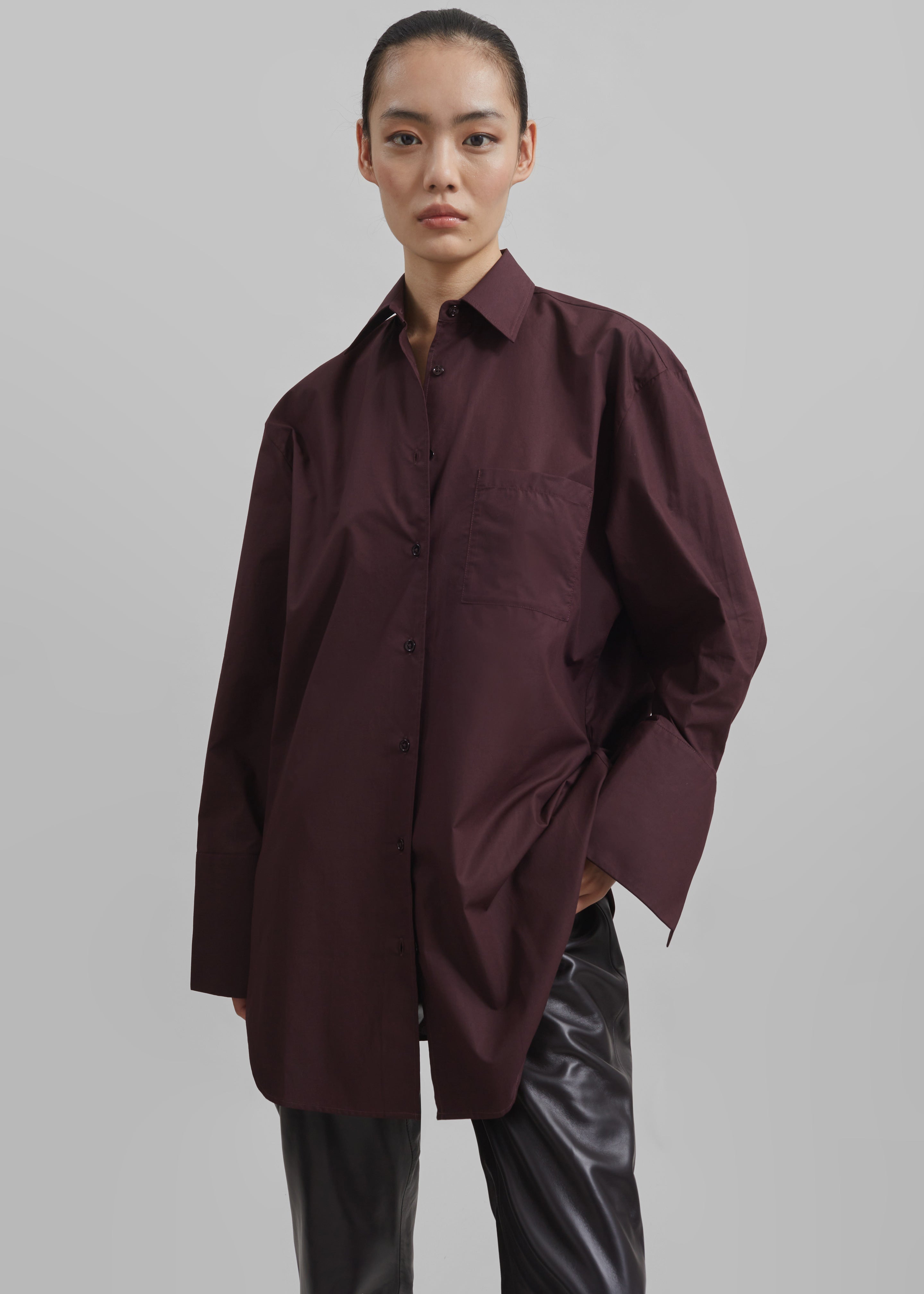Helen Organic Cotton Long Shirt - Dark Plum - 2