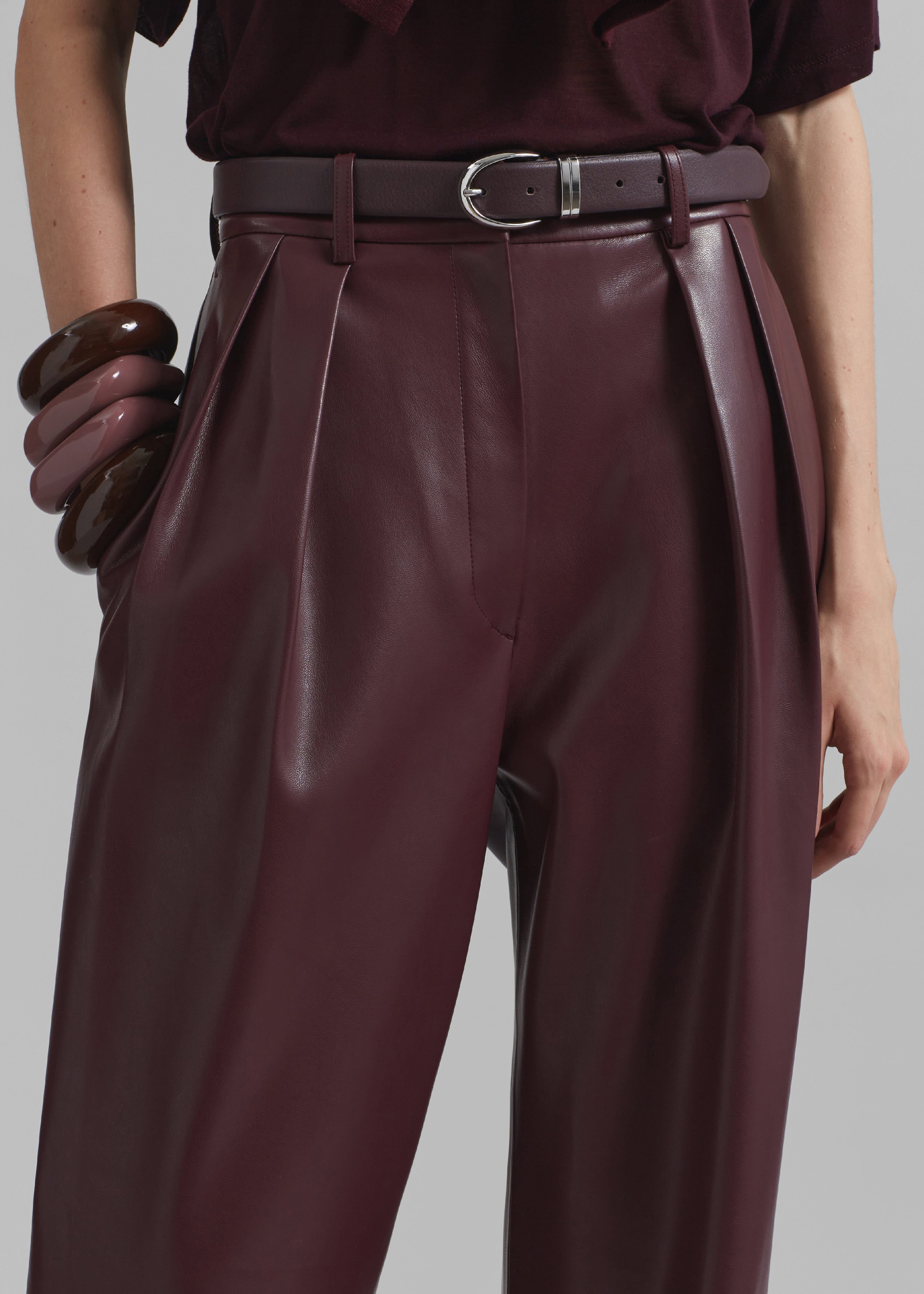 Helsinki Faux Leather Pants - Burgundy - 4