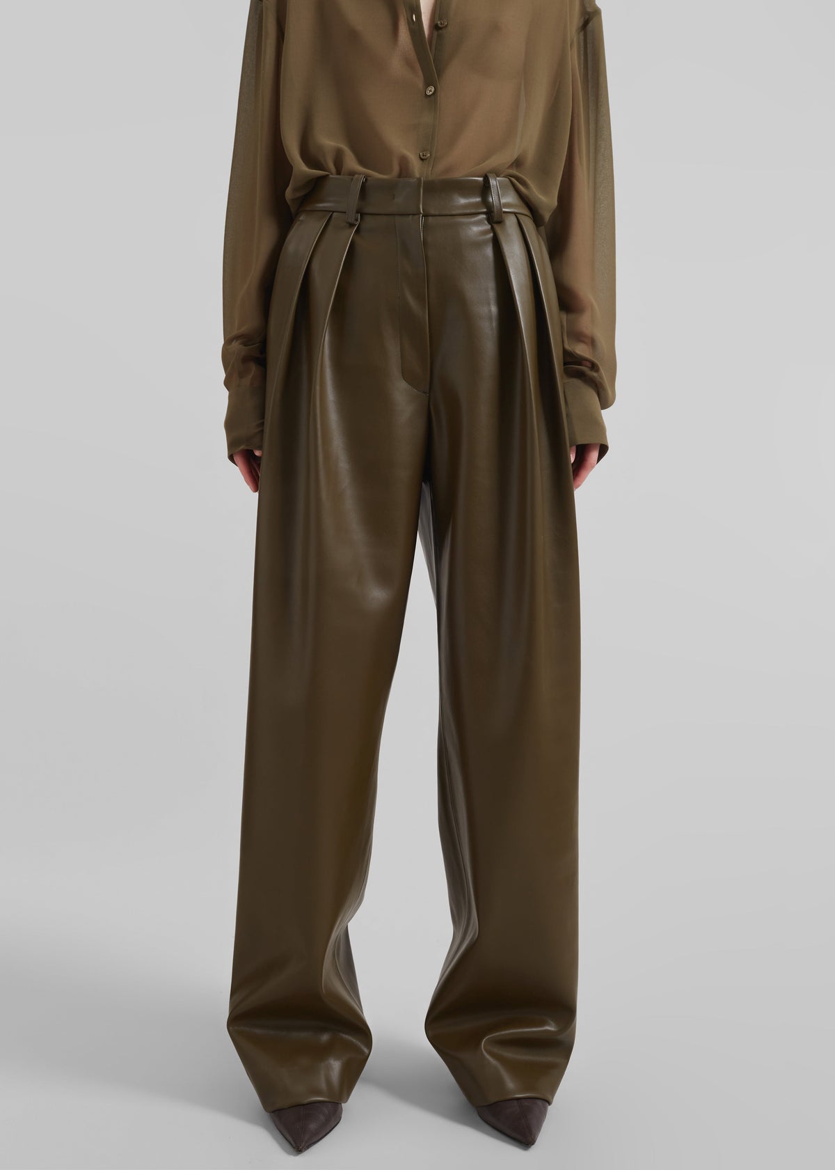 Helsinki Faux Leather Pants - Olive - 4