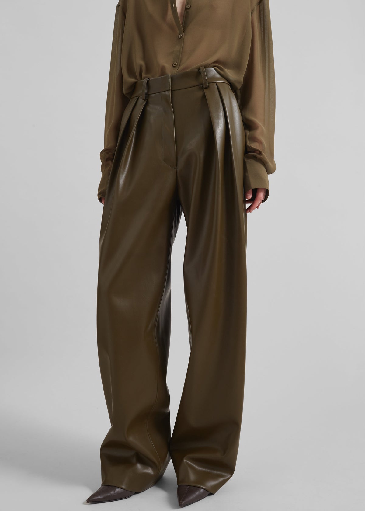 Helsinki Faux Leather Pants - Olive - 1