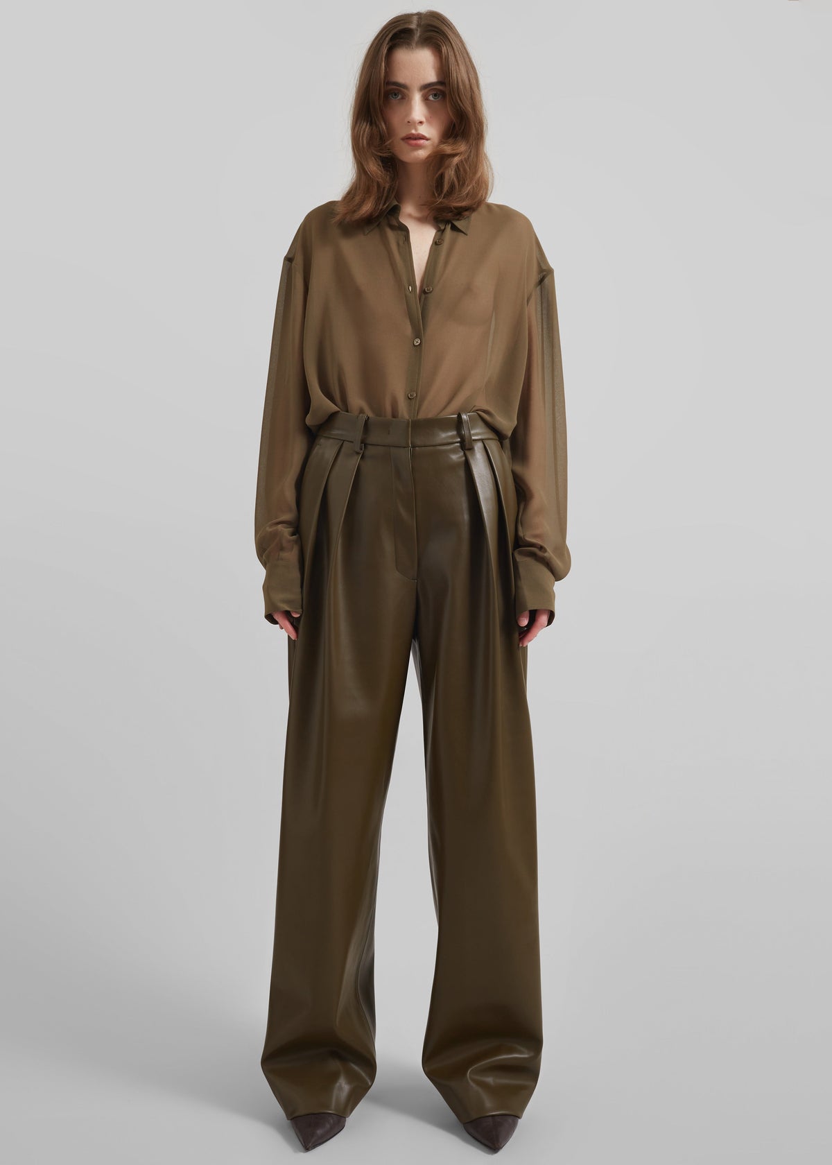 Helsinki Faux Leather Pants - Olive - 5