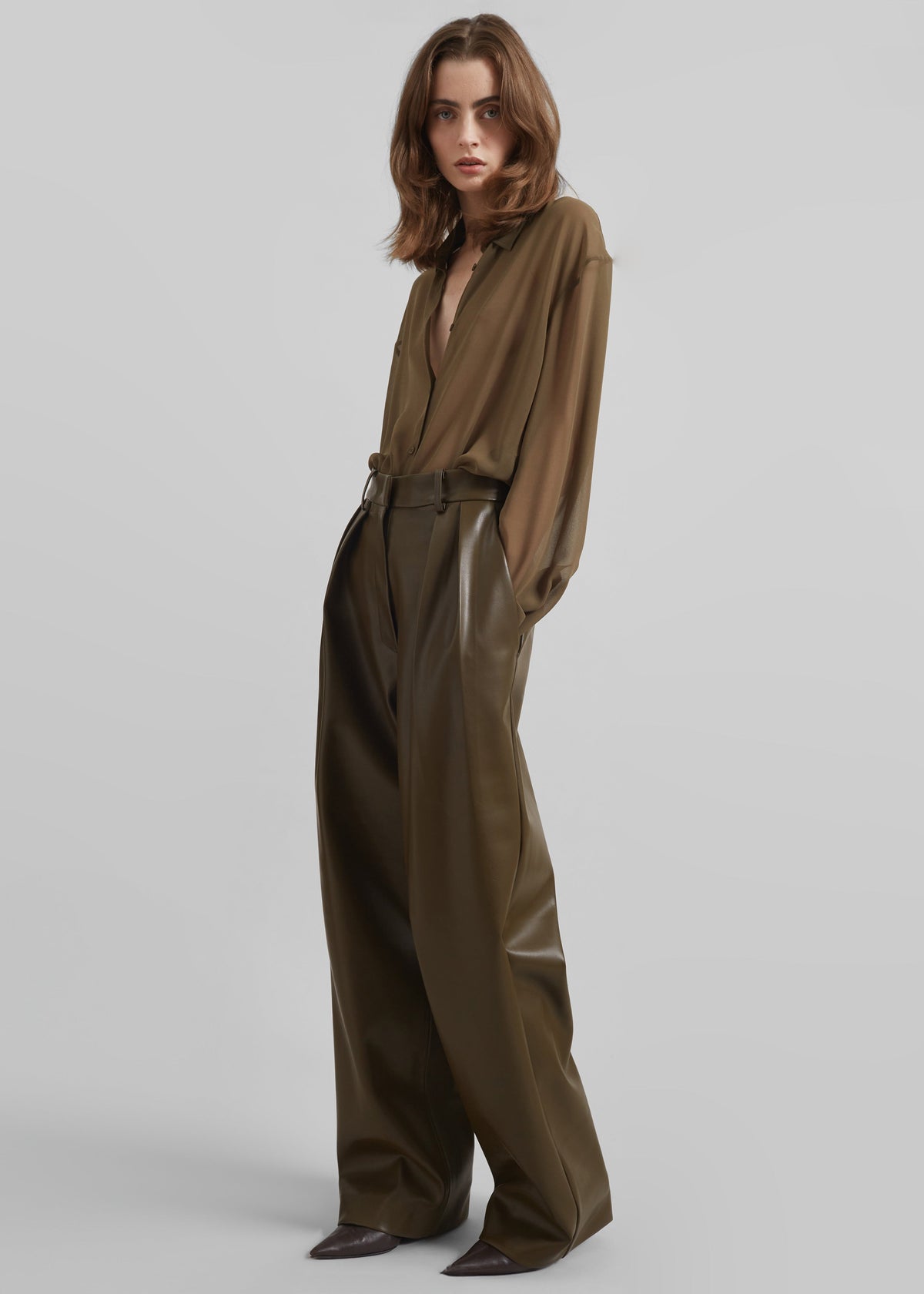 Helsinki Faux Leather Pants - Olive - 3