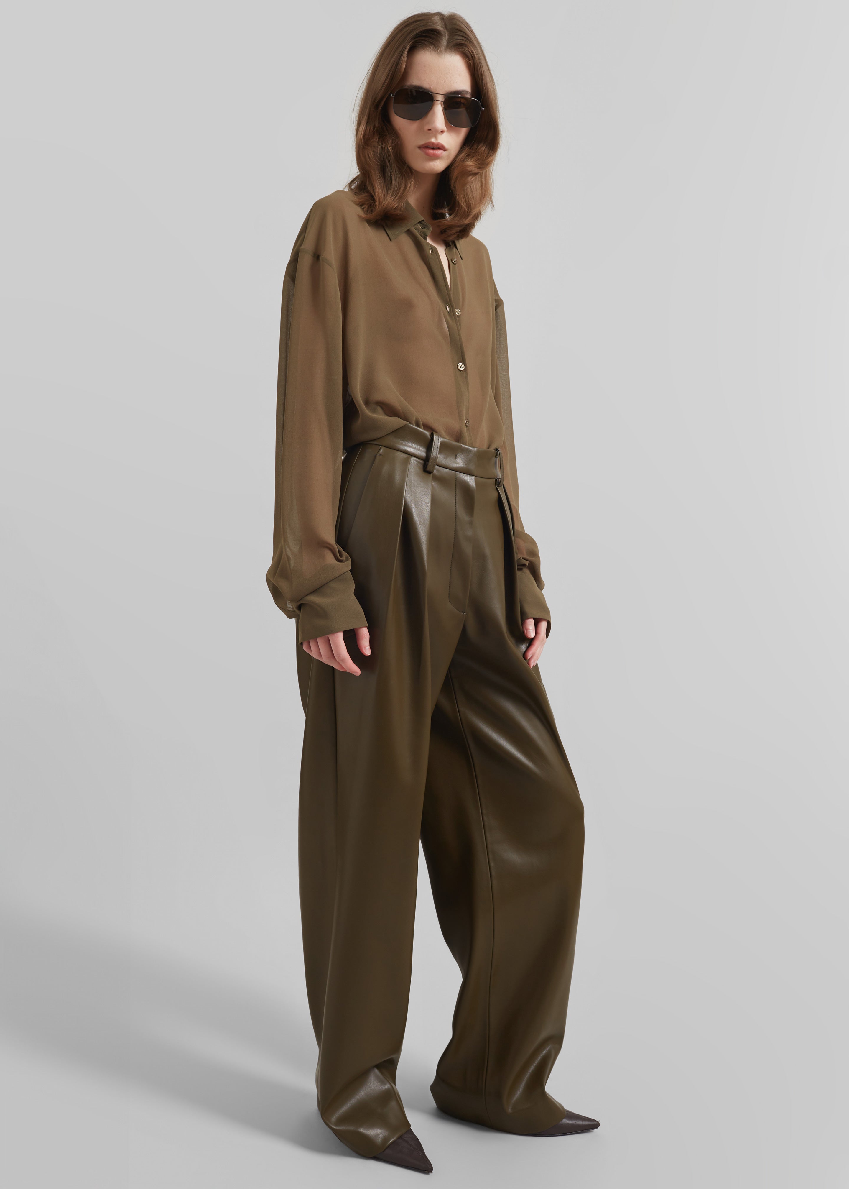 Helsinki Faux Leather Pants - Olive - 7