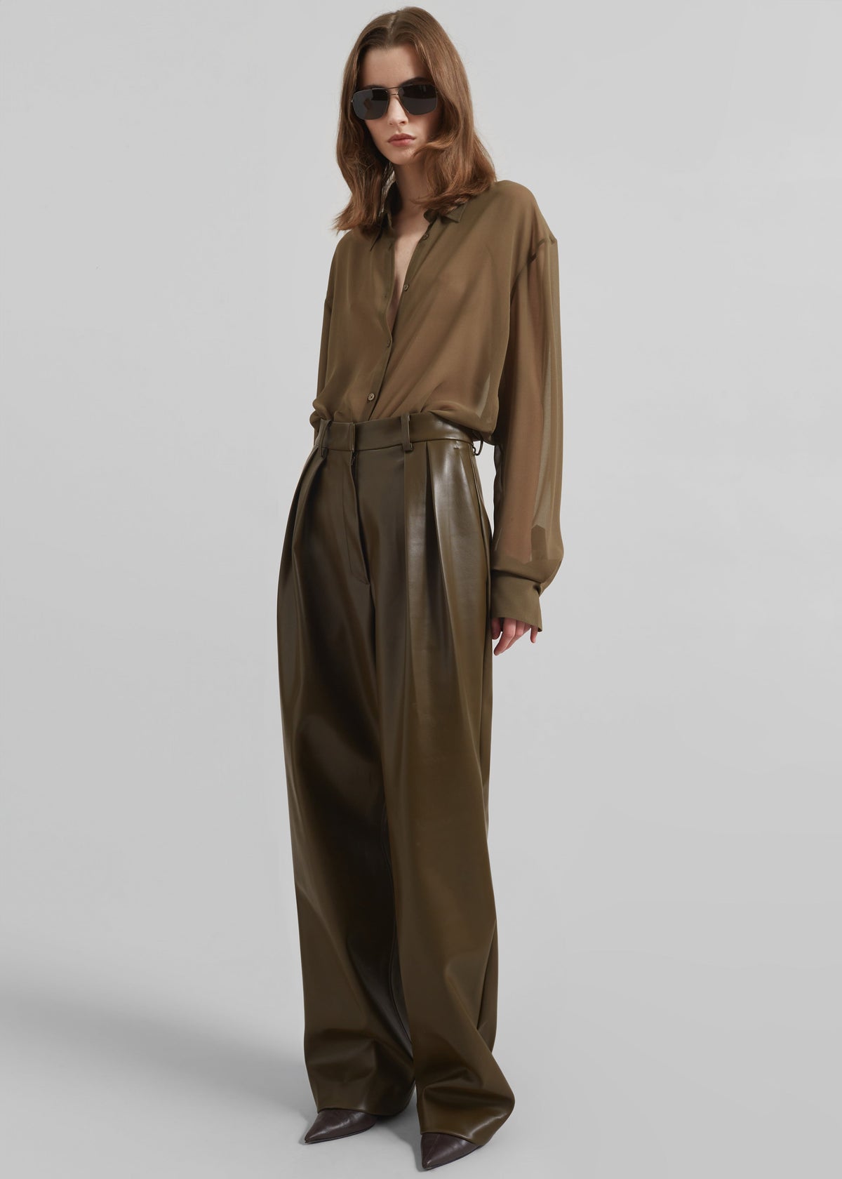 Helsinki Faux Leather Pants - Olive - 2