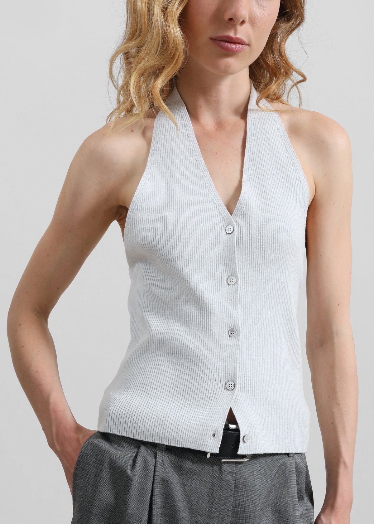 Himi Knit Halter Top - Stone - 2