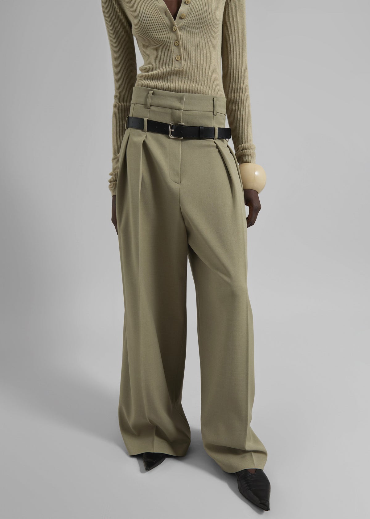 Hobart Double Belt Loop Trousers - Pale Olive - 3