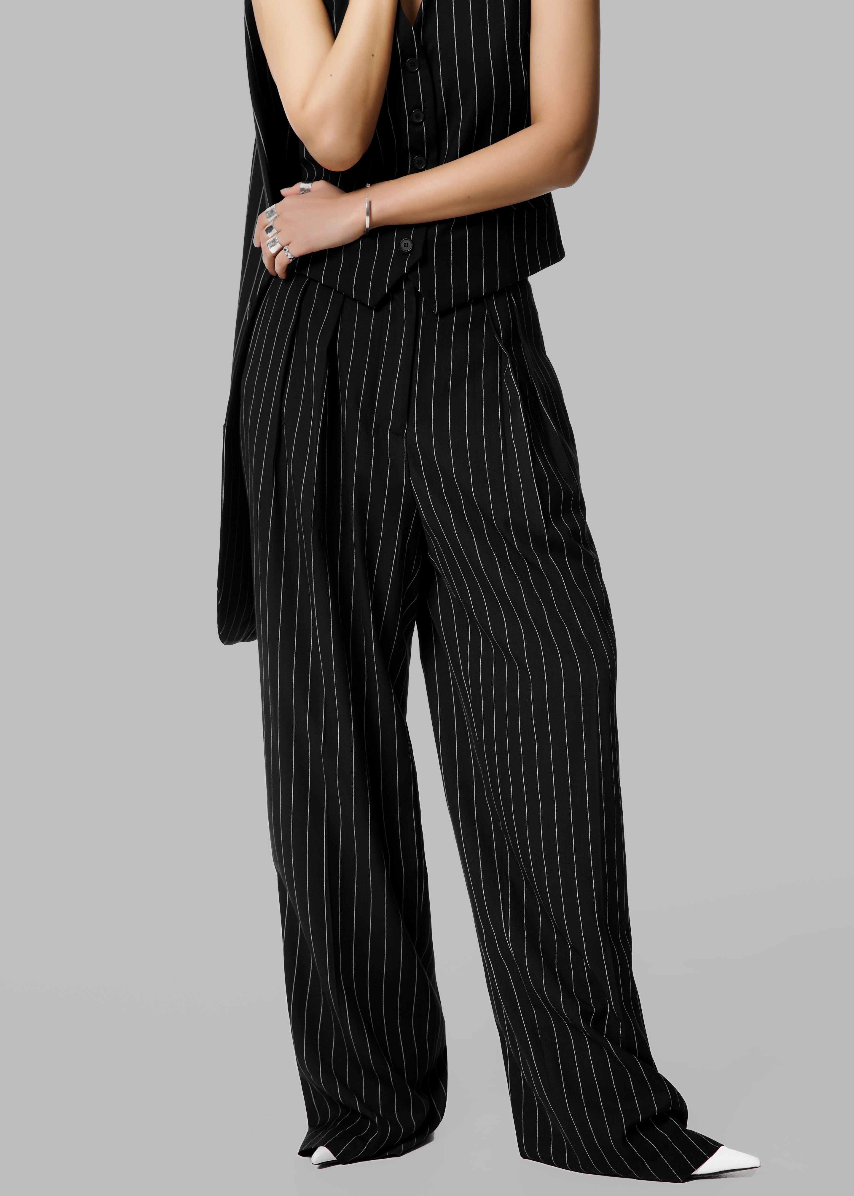 Pinstripe pants black and white on sale