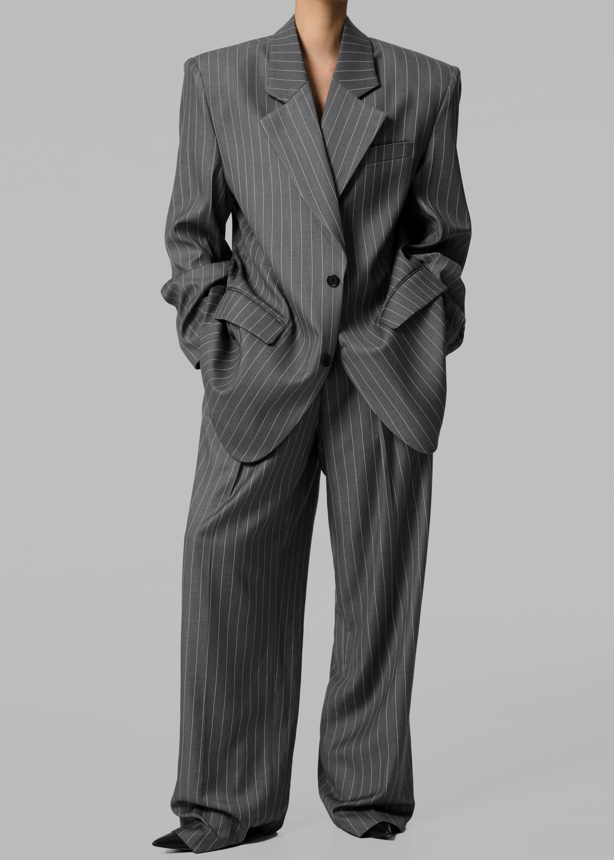Holland Pleated Trousers - Charcoal/White Pinstripe - 5