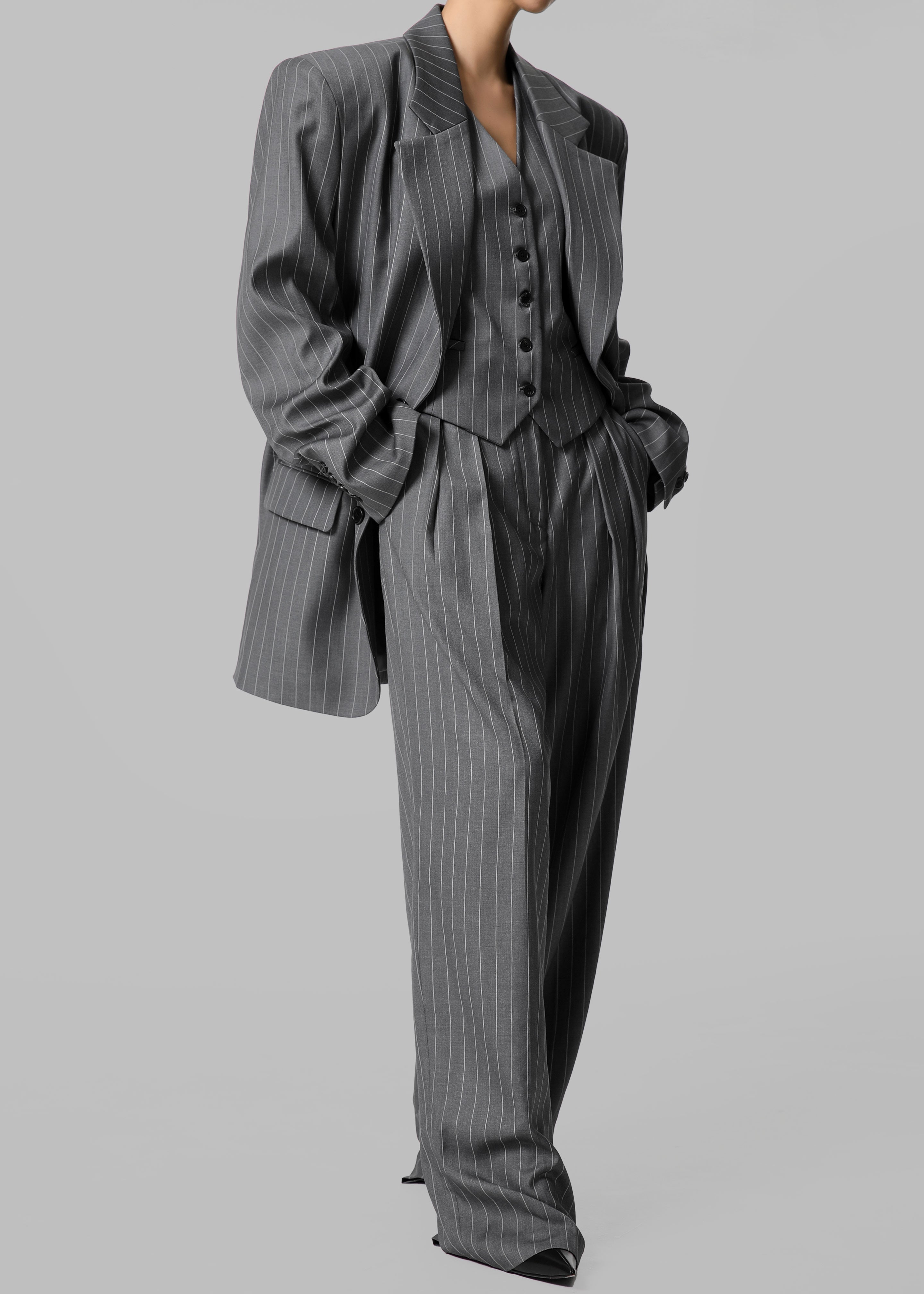 Holland Pleated Trousers - Charcoal/White Pinstripe - 6