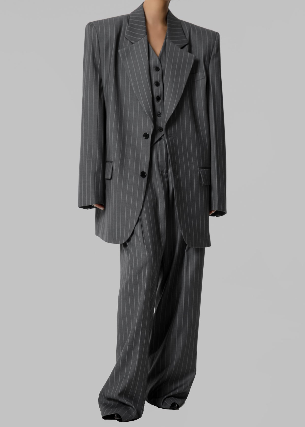 Holland Pleated Trousers - Charcoal/White Pinstripe - 7