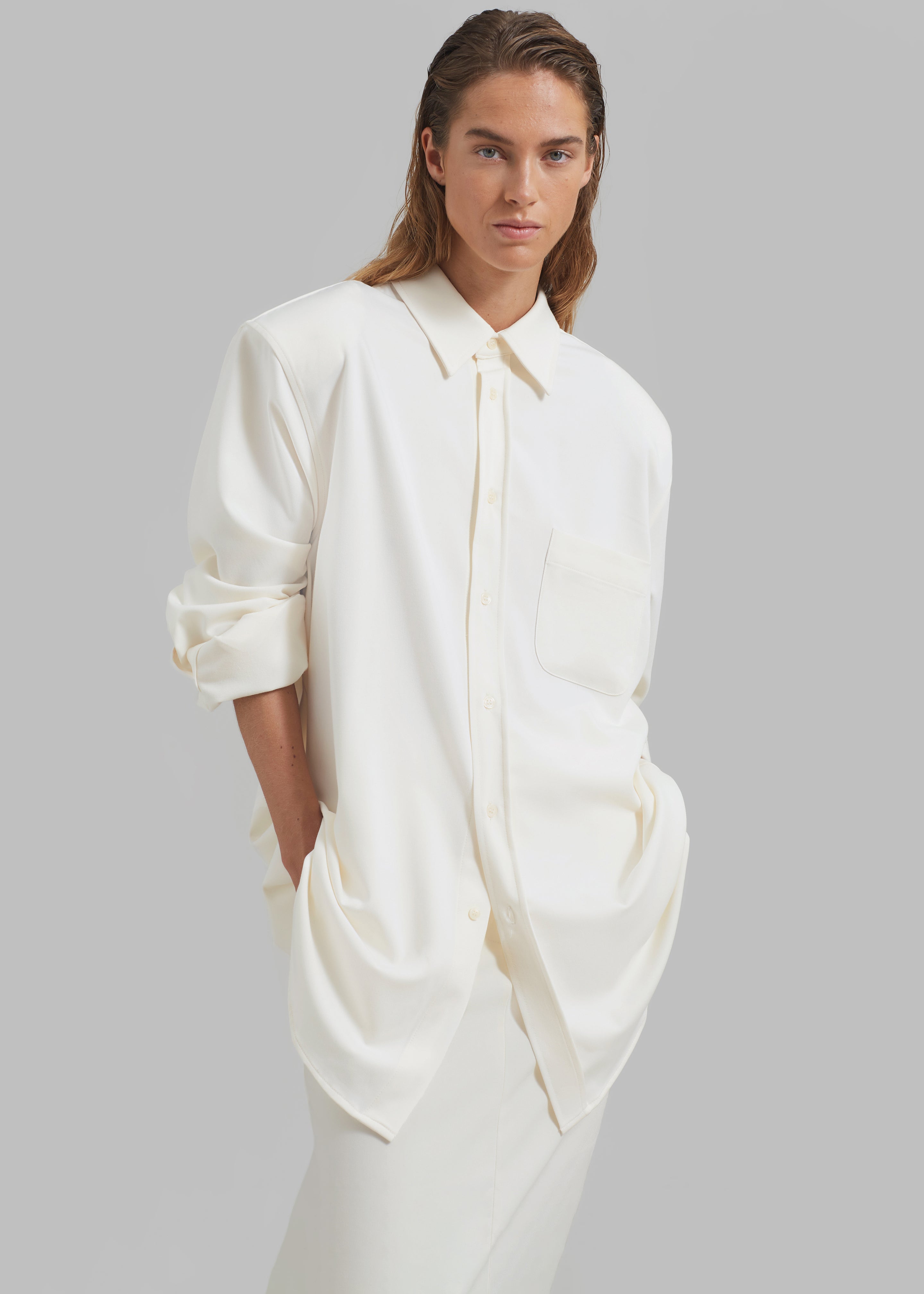 Hollis Padded Shoulder Shirt - Ivory - 4