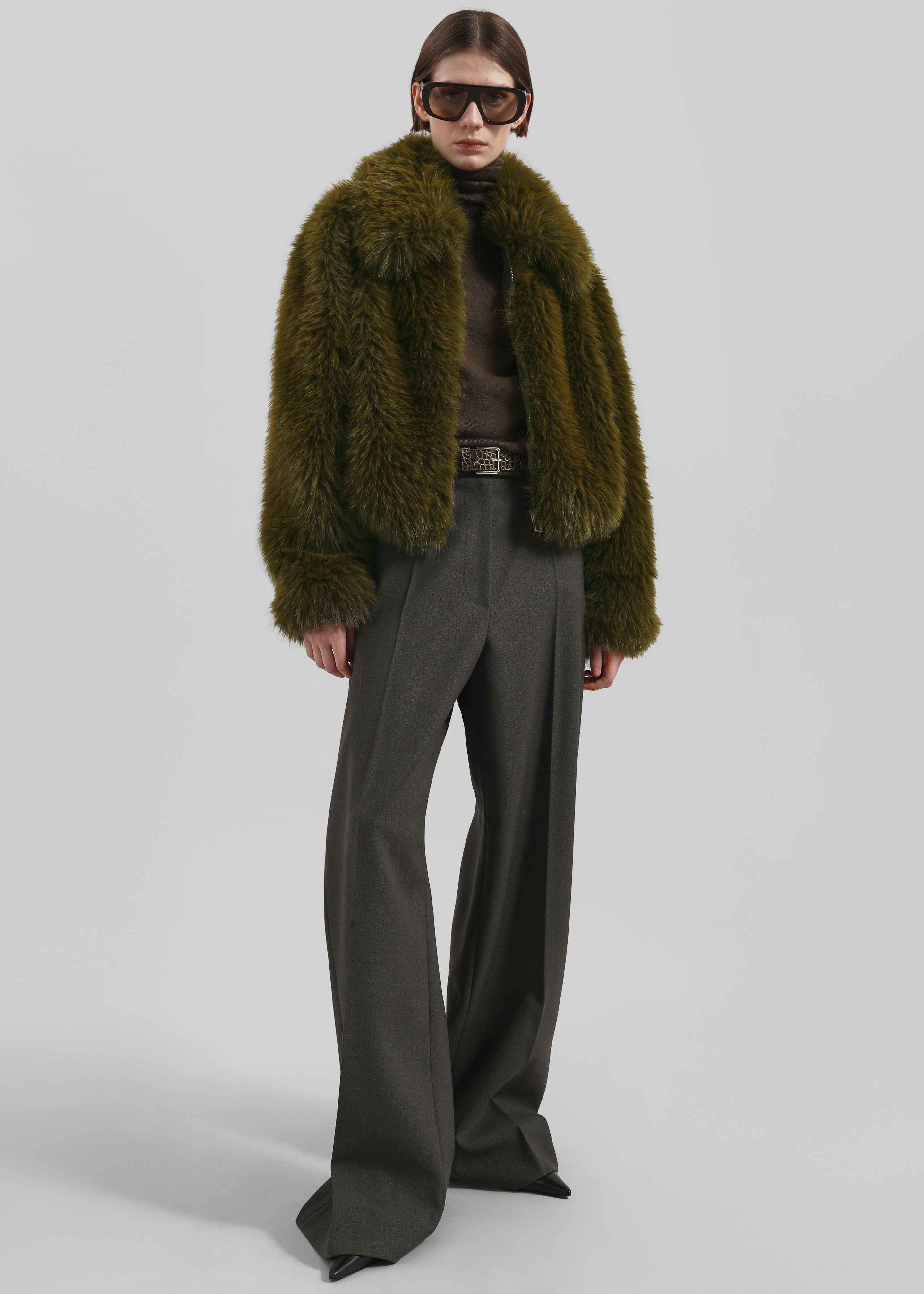 Hope Faux Fur Jacket - Moss Green - 2