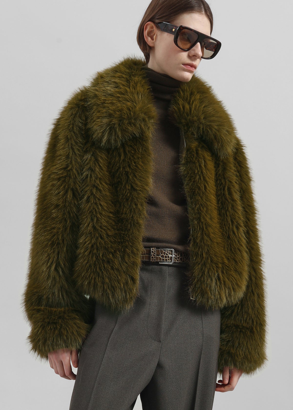 Hope Faux Fur Jacket - Moss Green - 6