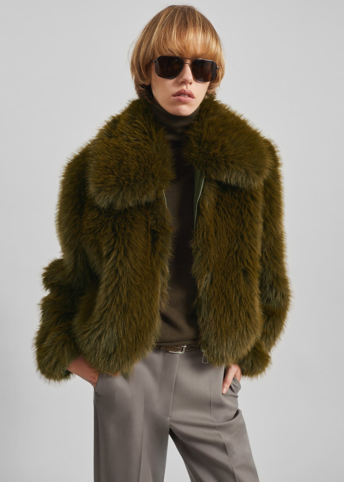 Hope Faux Fur Jacket - Moss Green - 3