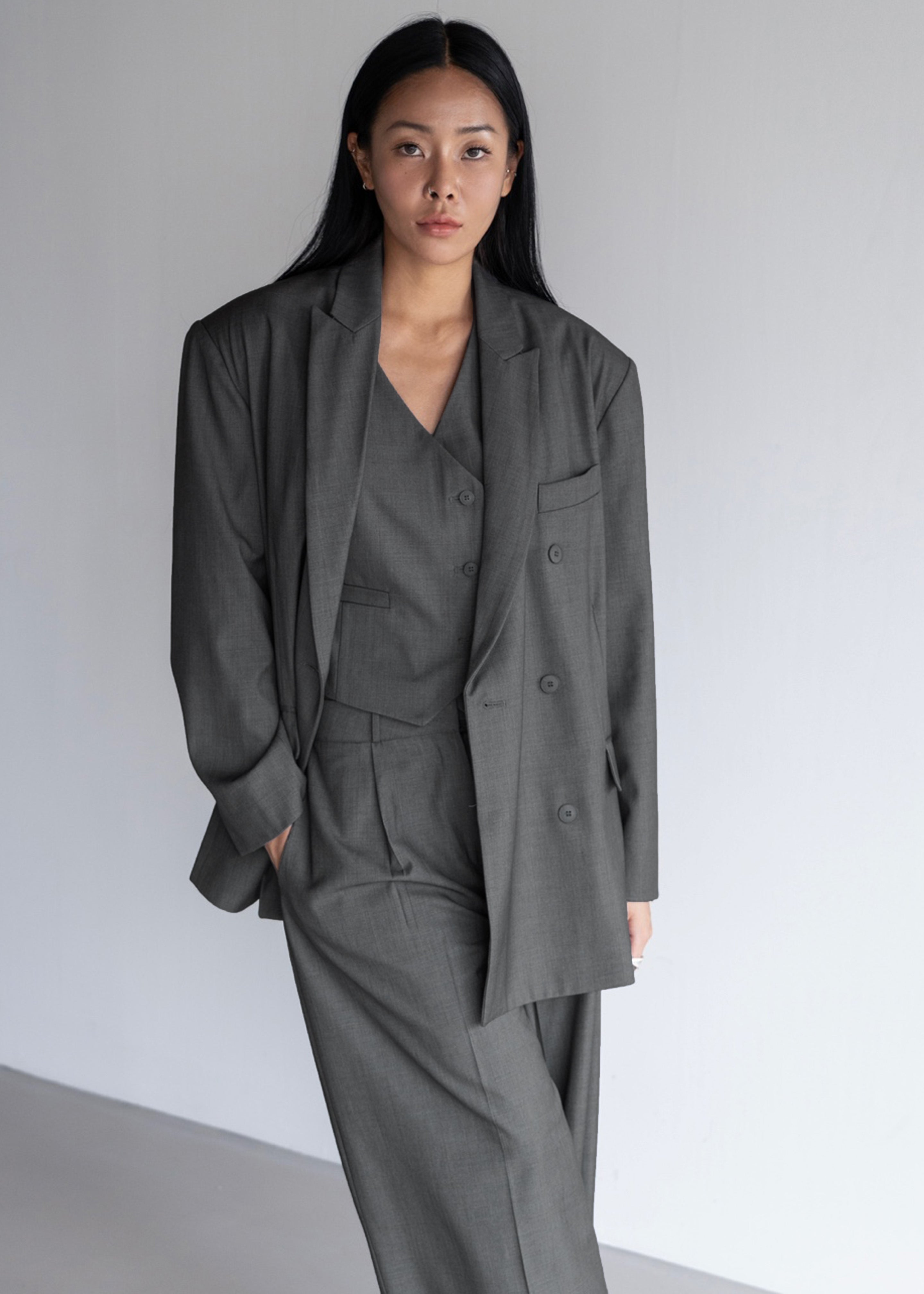 Ivey Double Breasted Blazer - Grey Melange - 9
