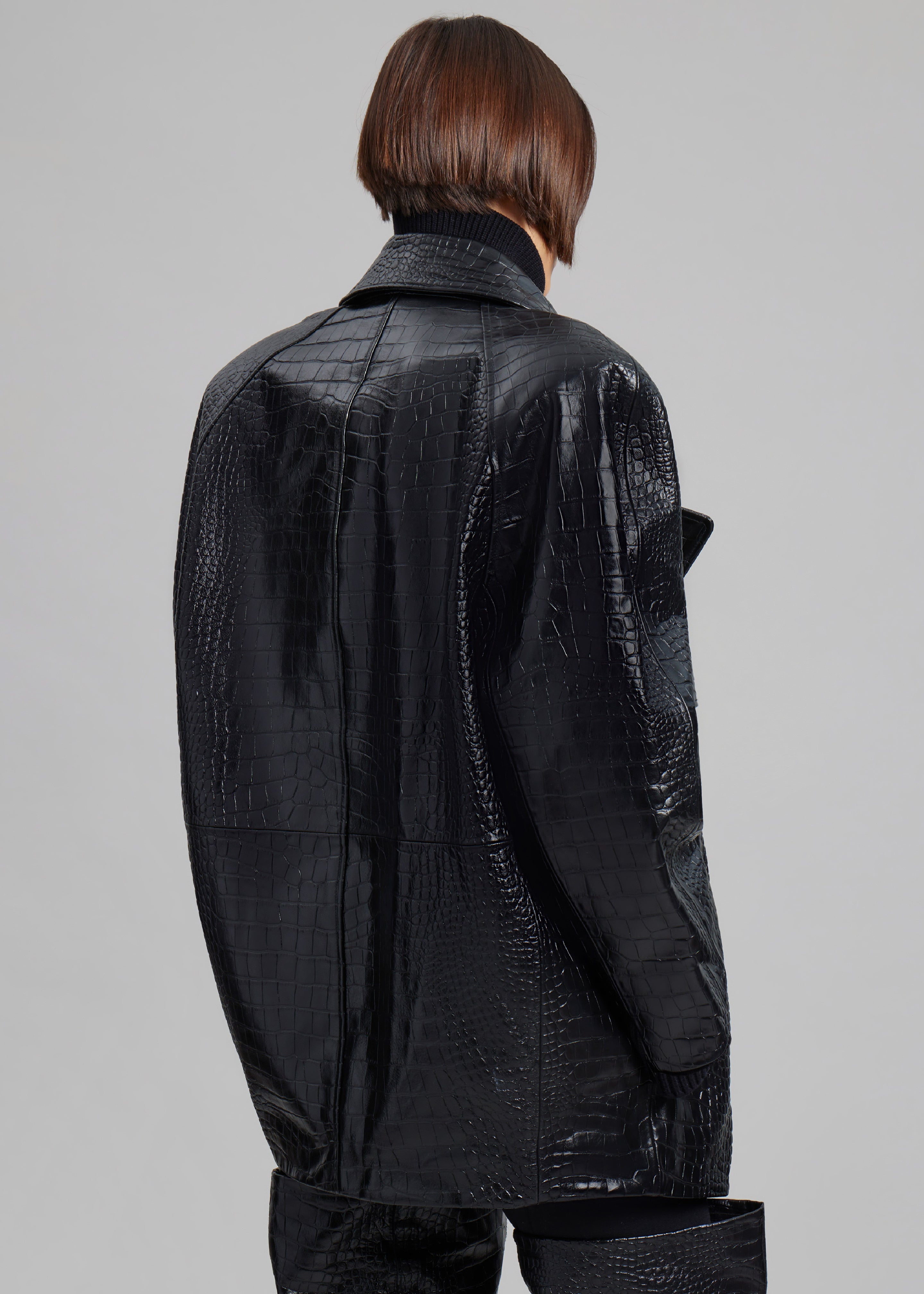 Jackie Croc-Effect Coat - Black - 7