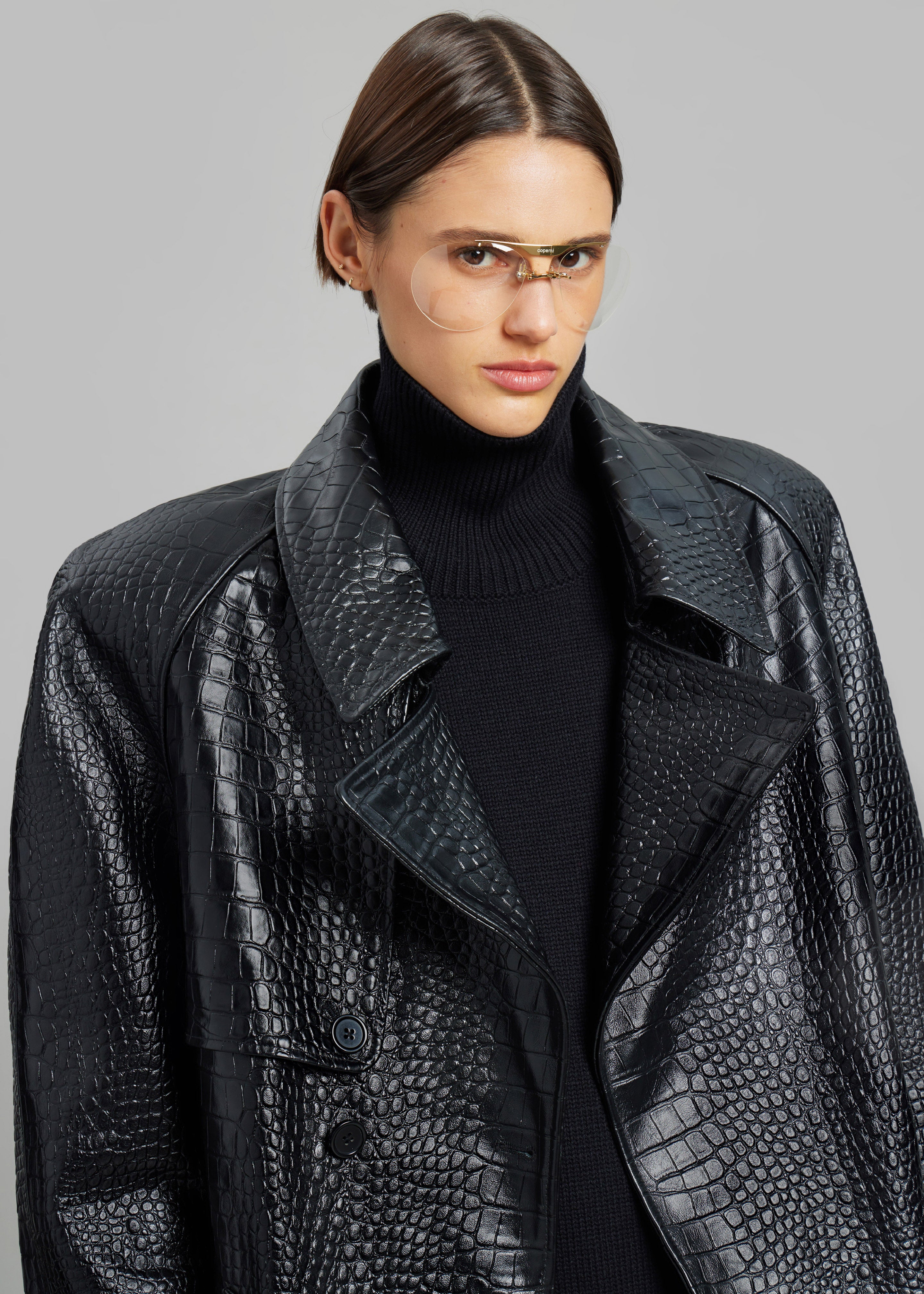 Jackie Croc-Effect Coat - Black - 3