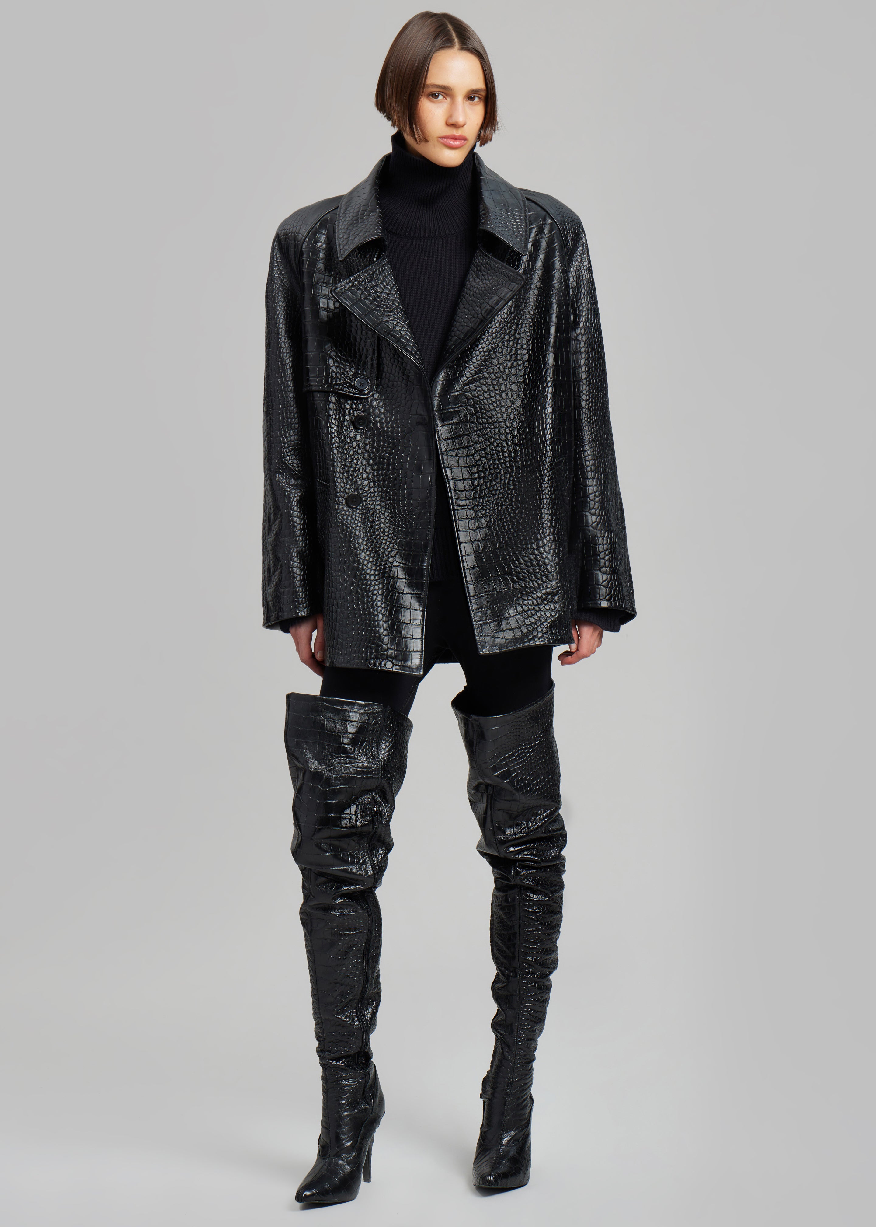 Jackie Croc-Effect Coat - Black - 2