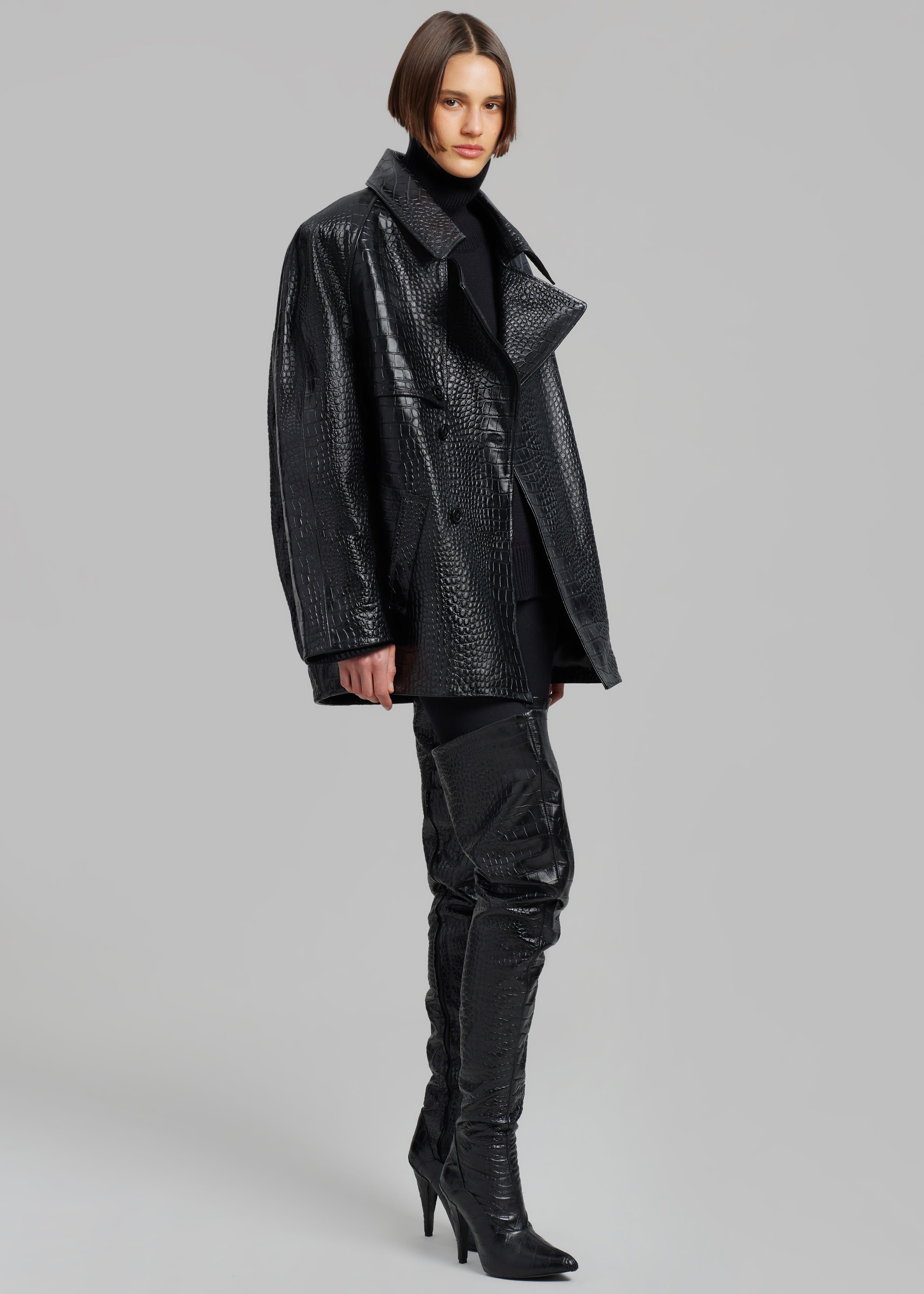 Jackie Croc-Effect Coat - Black - 4