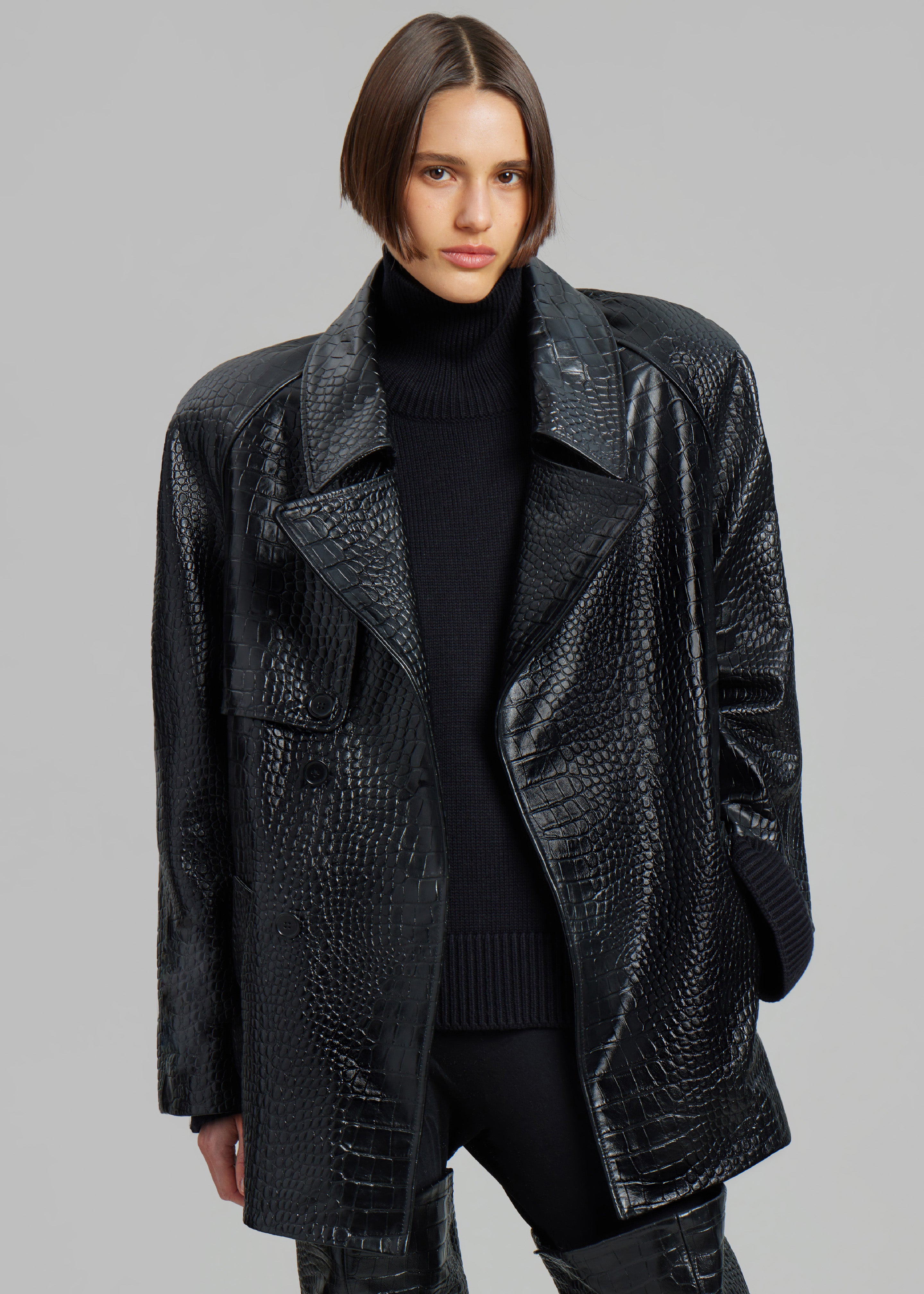Jackie Croc-Effect Coat - Black - 6