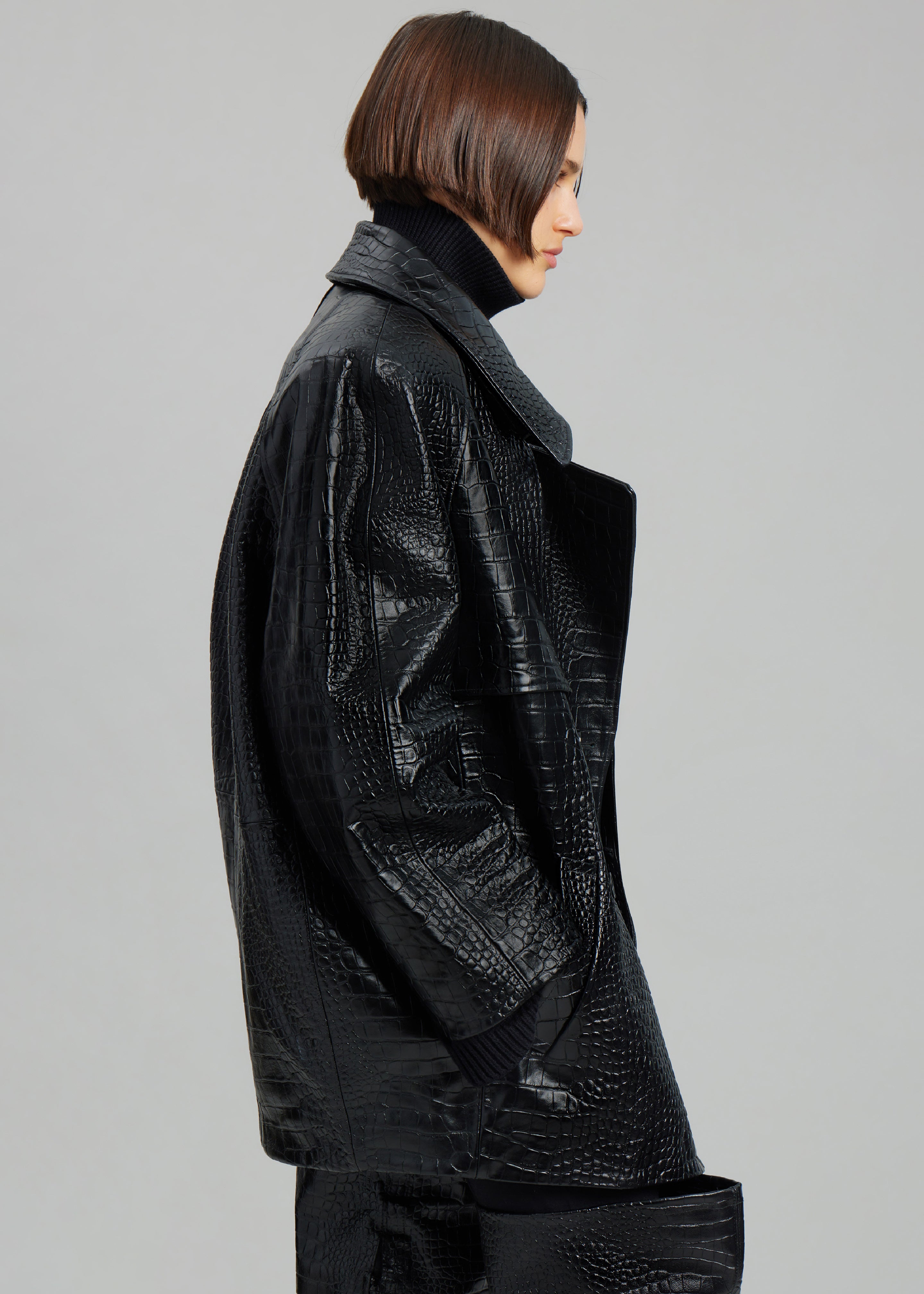 Jackie Croc-Effect Coat - Black - 5