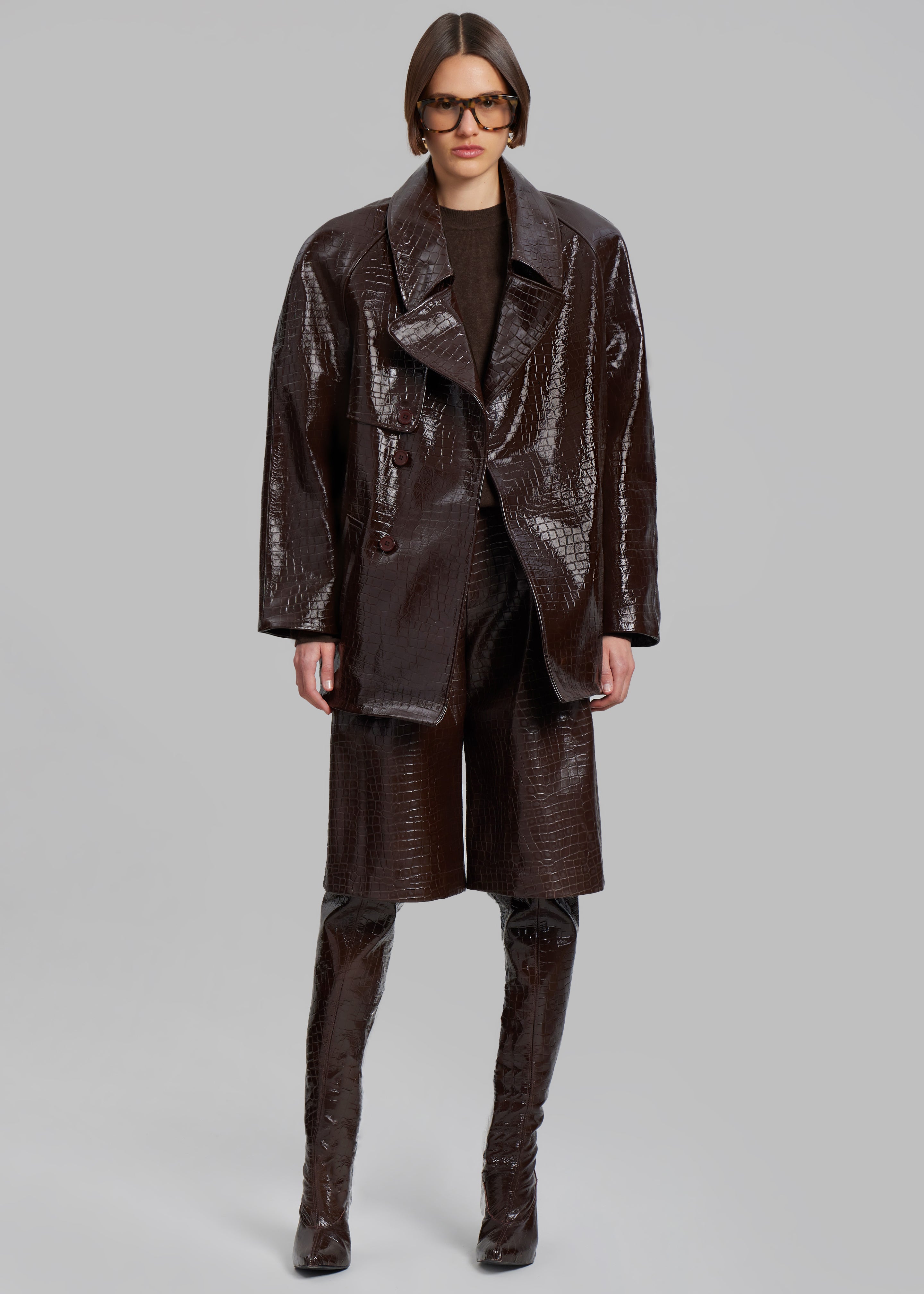 Jackie Croc-Effect Coat - Brown - 4