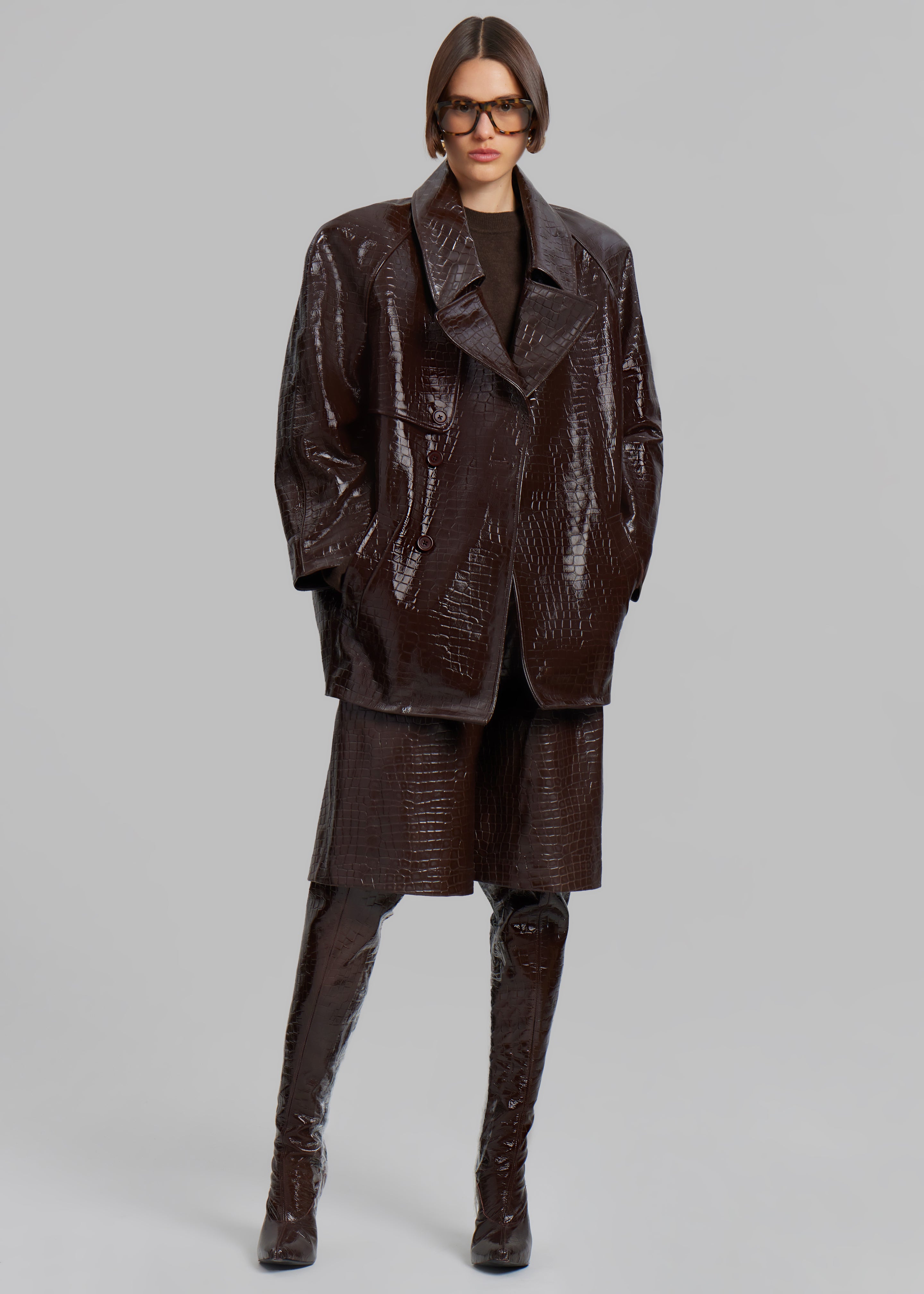 Jackie Croc-Effect Coat - Brown - 1