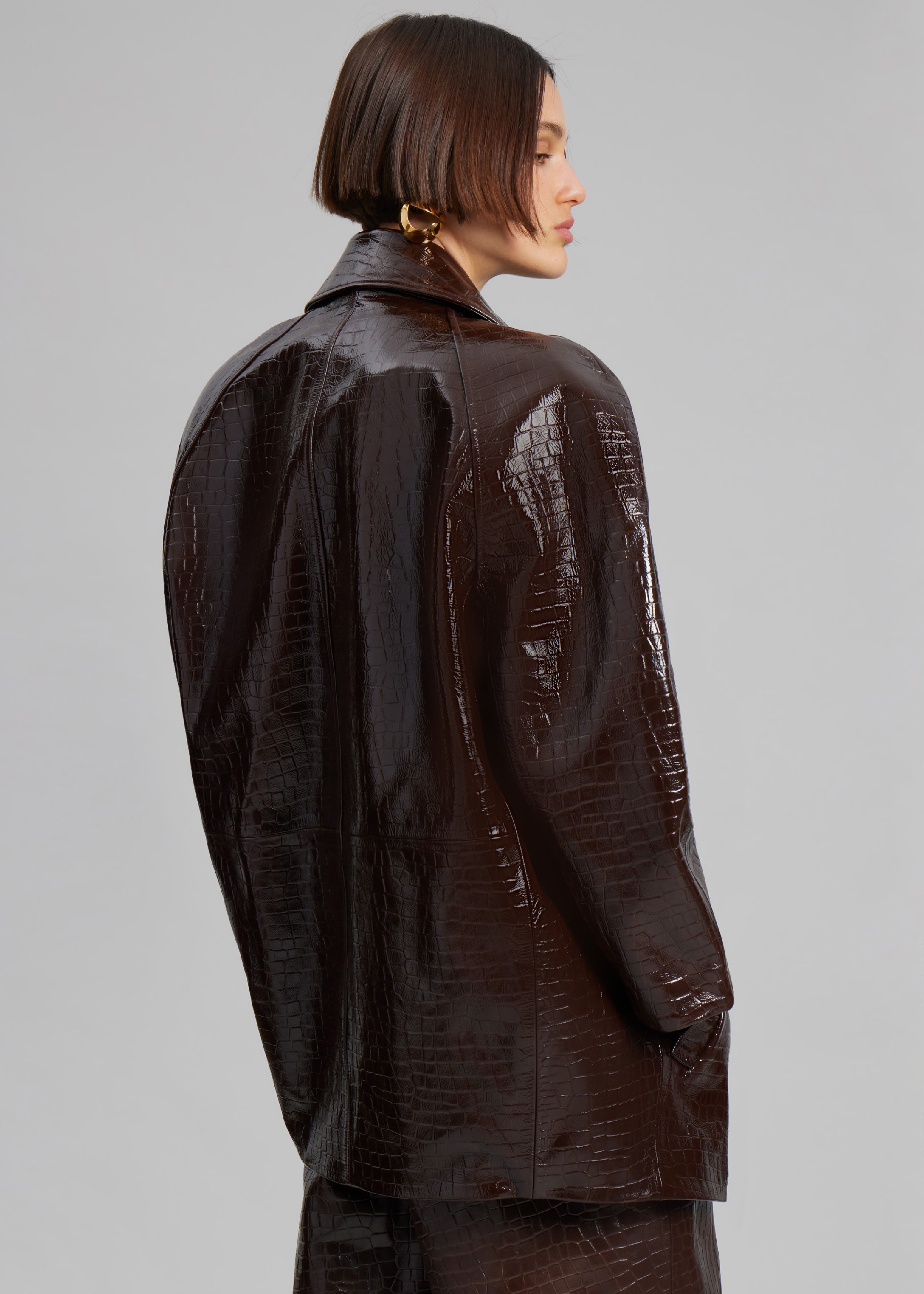 Jackie Croc-Effect Coat - Brown - 2