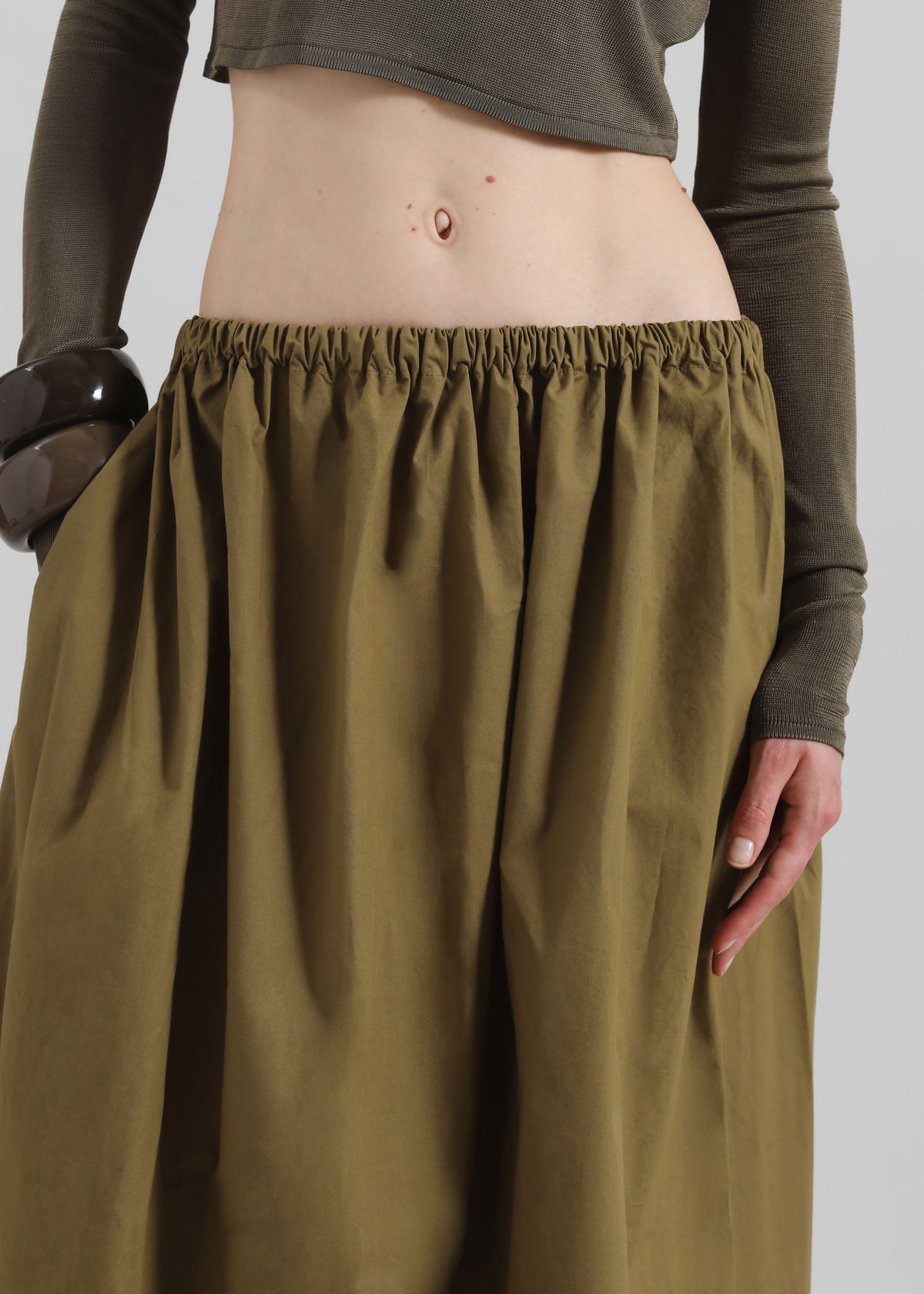 Jalev Gathered Cotton Skirt - Martini Olive - 5