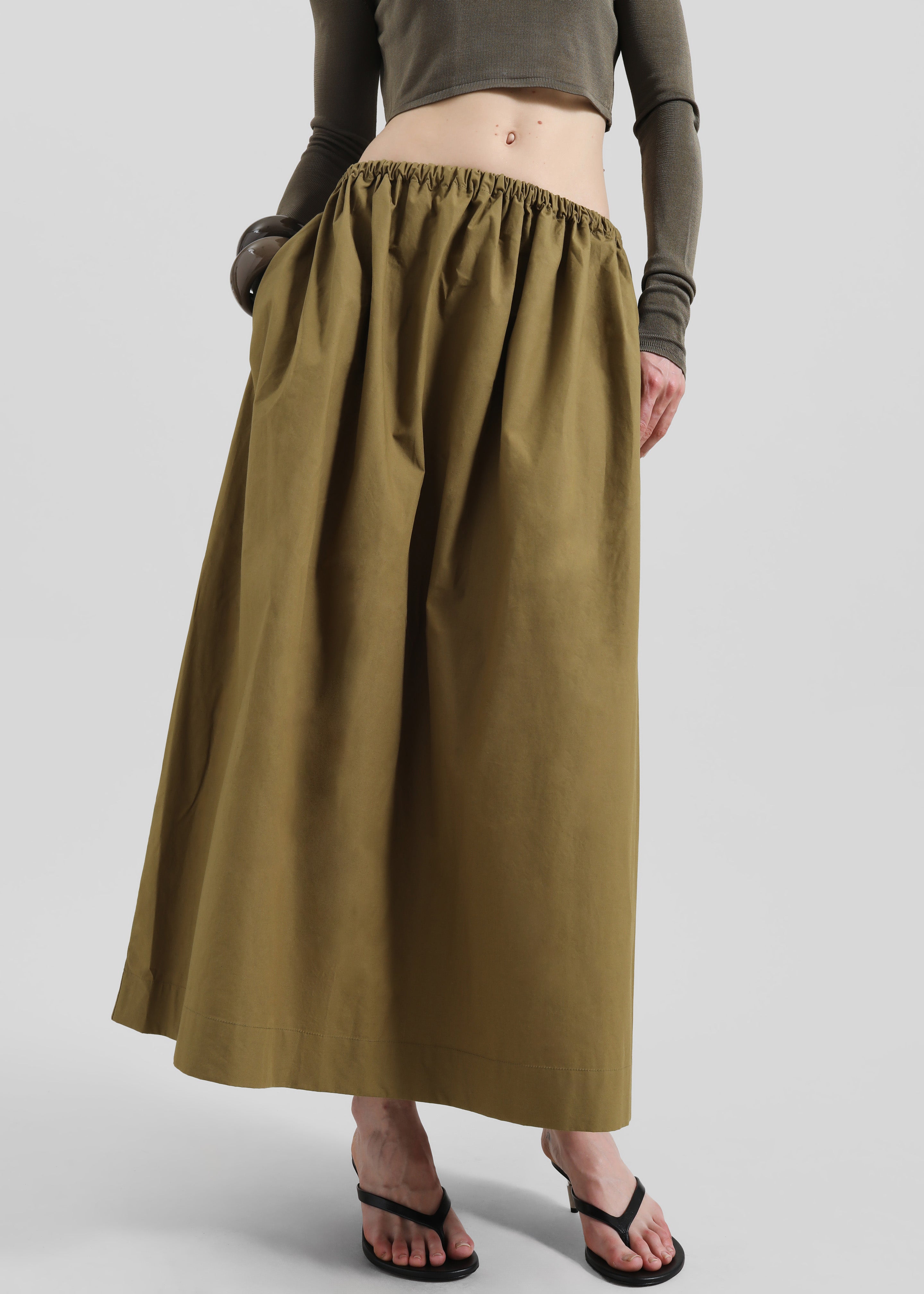 Jalev Gathered Cotton Skirt - Martini Olive - 7