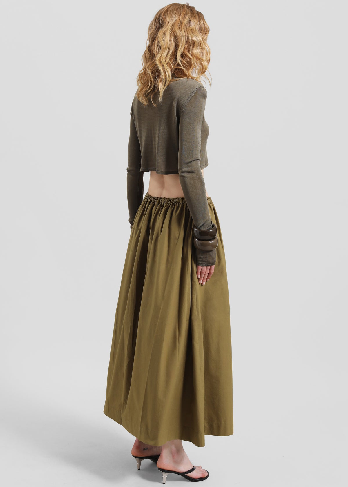 Jalev Gathered Cotton Skirt - Martini Olive - 8