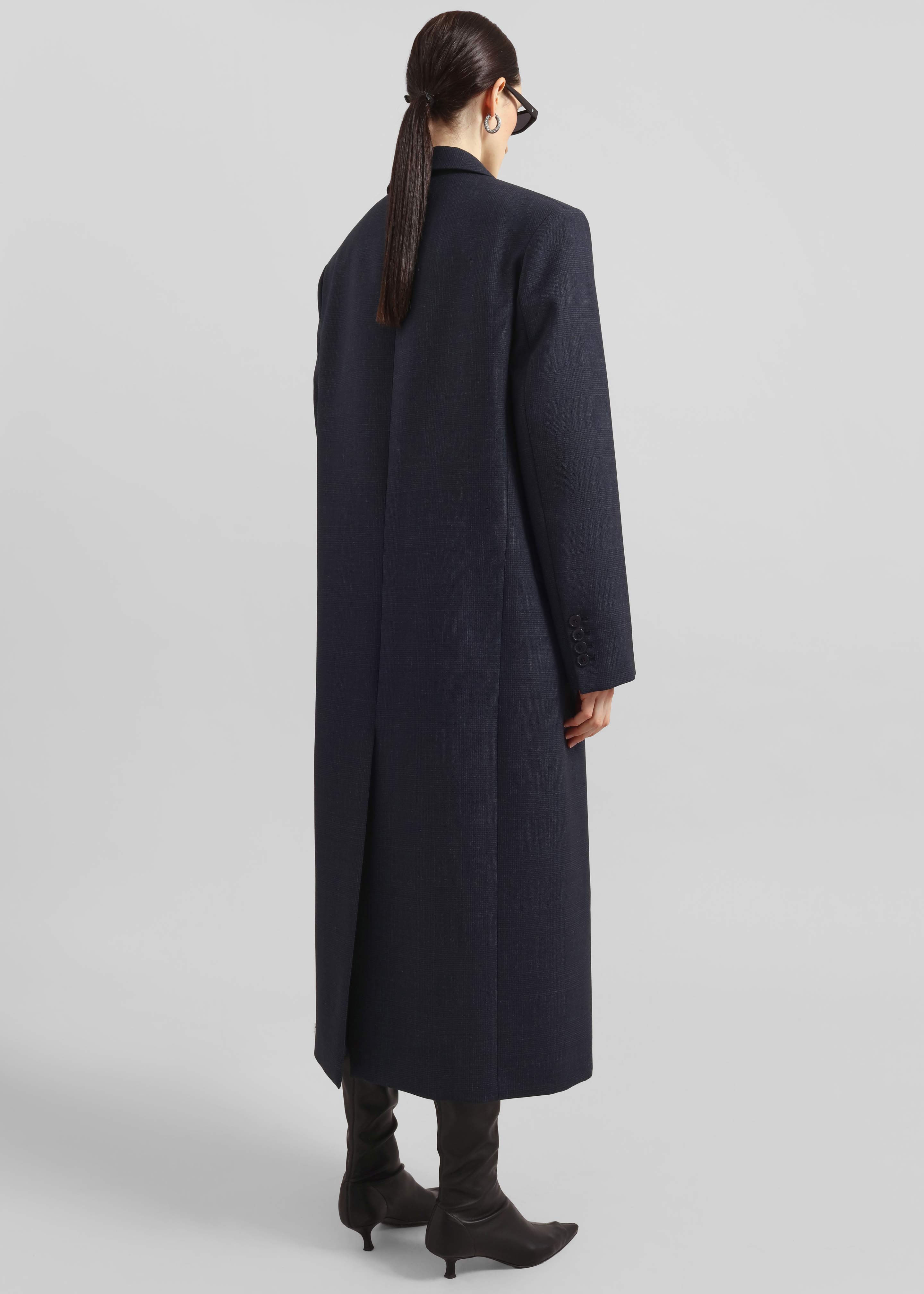 Jane Plaid Long Coat - Navy - 11