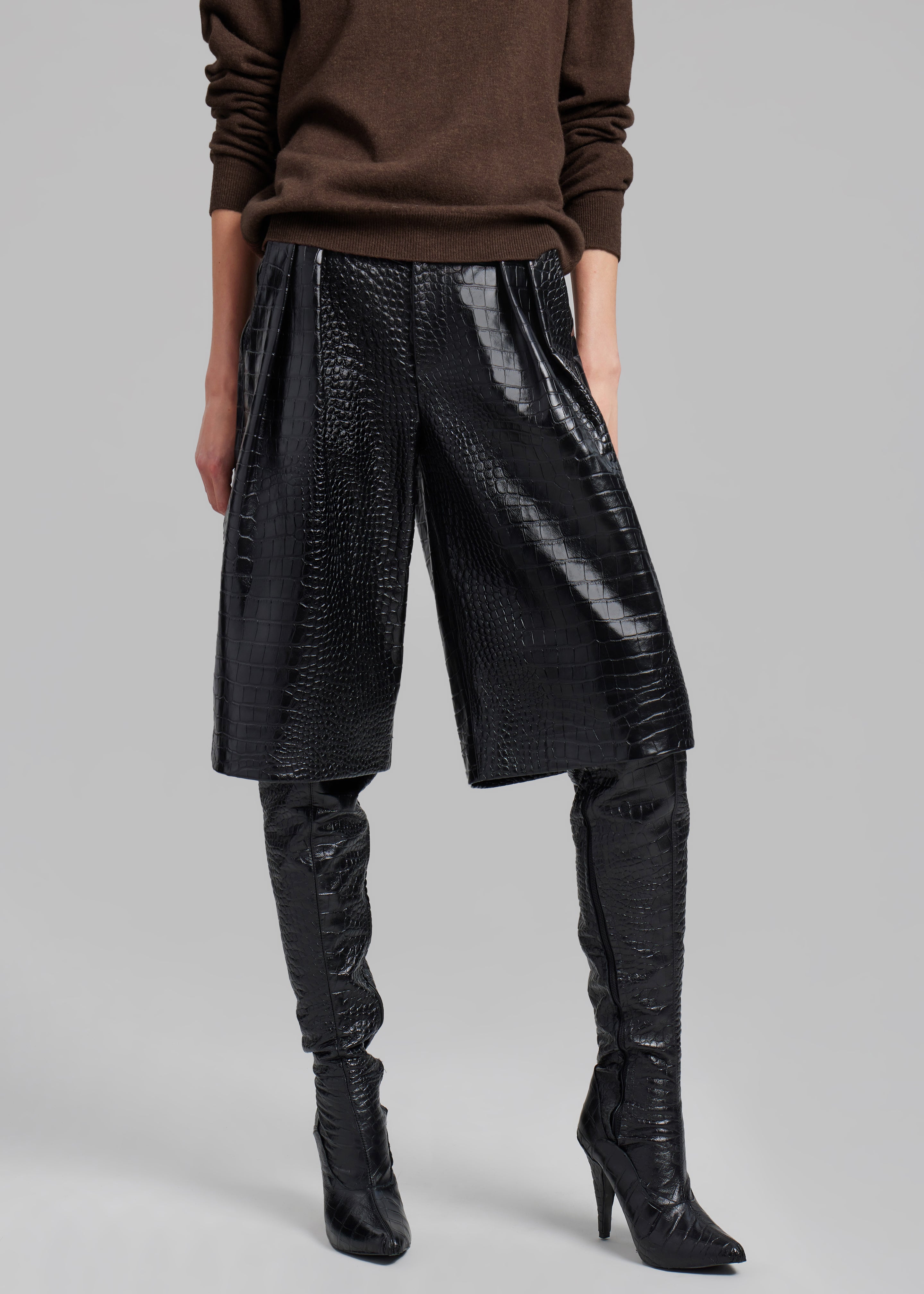 Jenkins Croc-Effect Bermuda Shorts - Black - 1