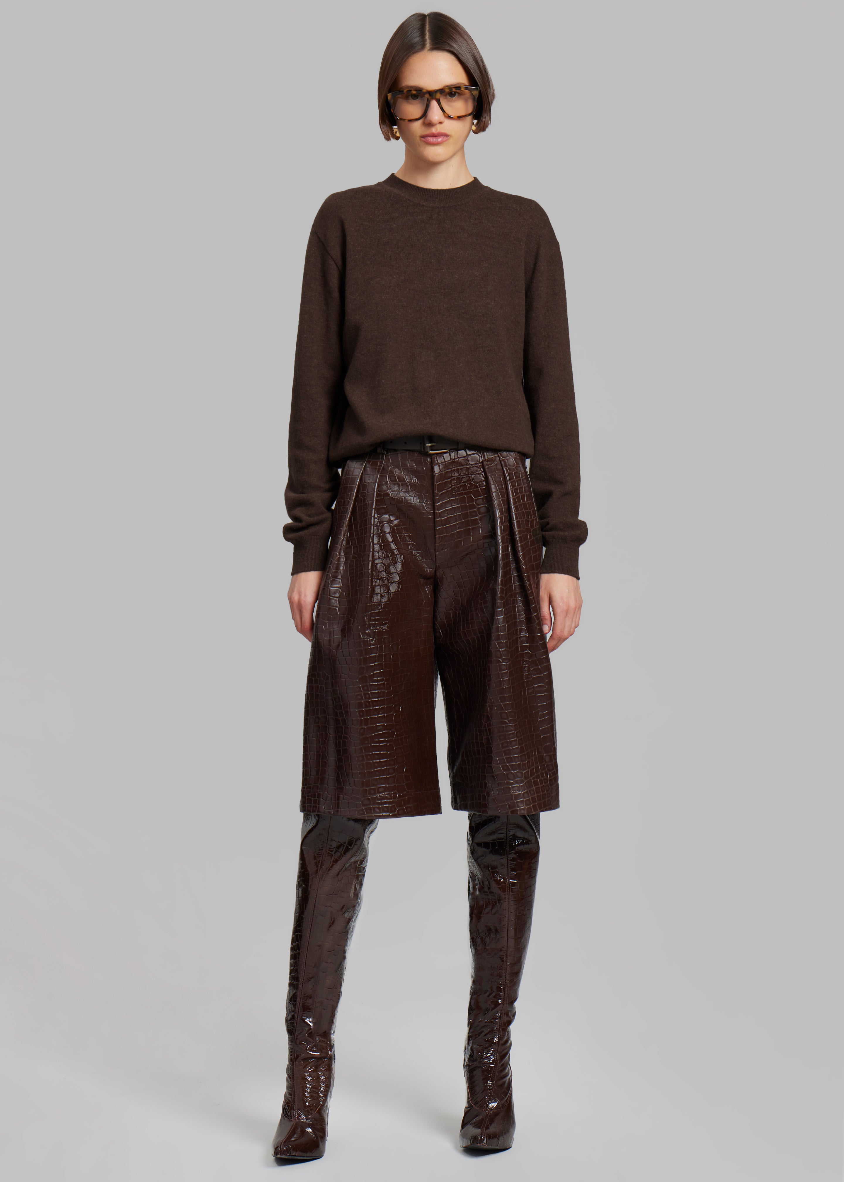 Jenkins Croc-Effect Bermuda Shorts - Brown - 3