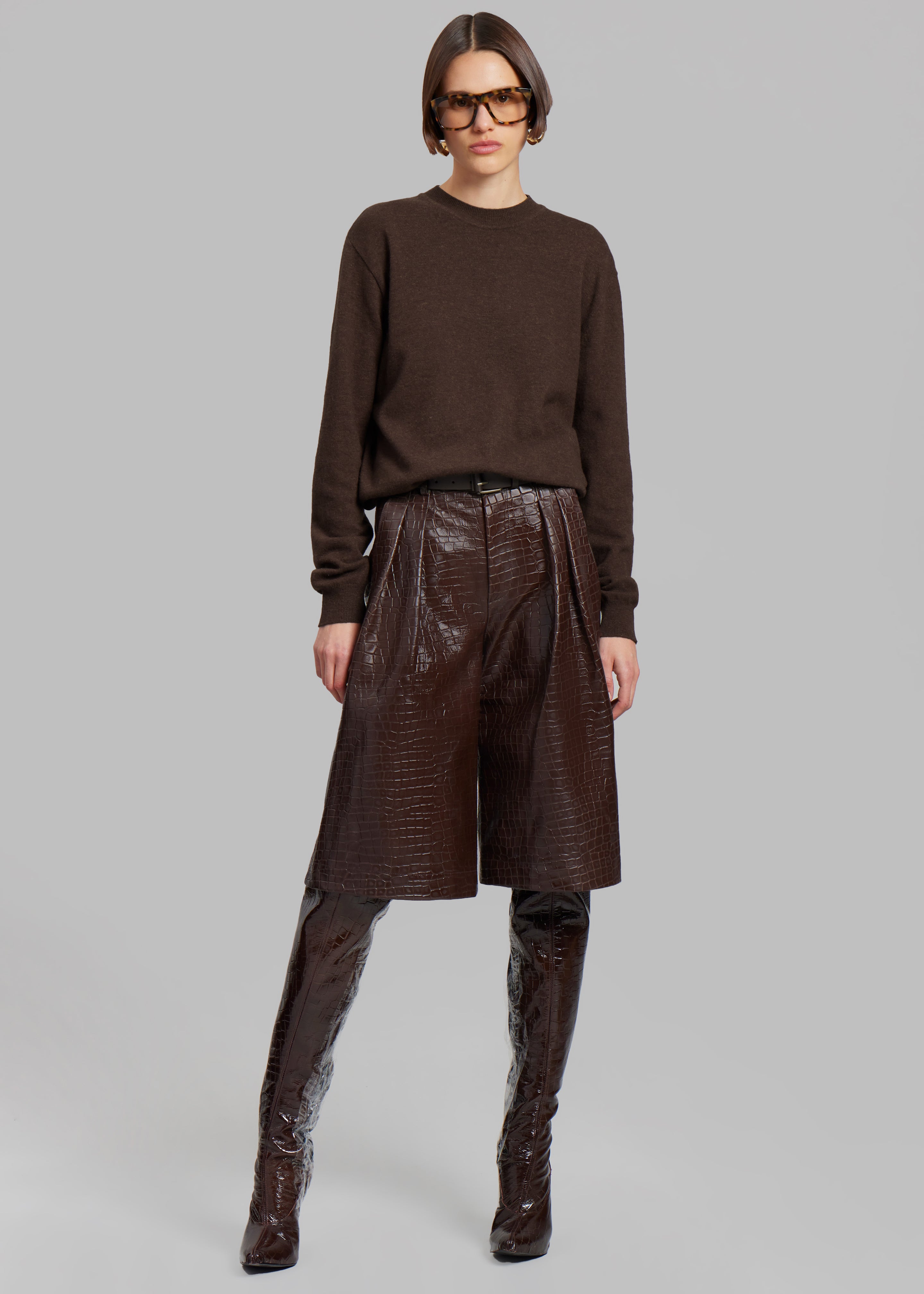 Jenkins Croc-Effect Bermuda Shorts - Brown - 1