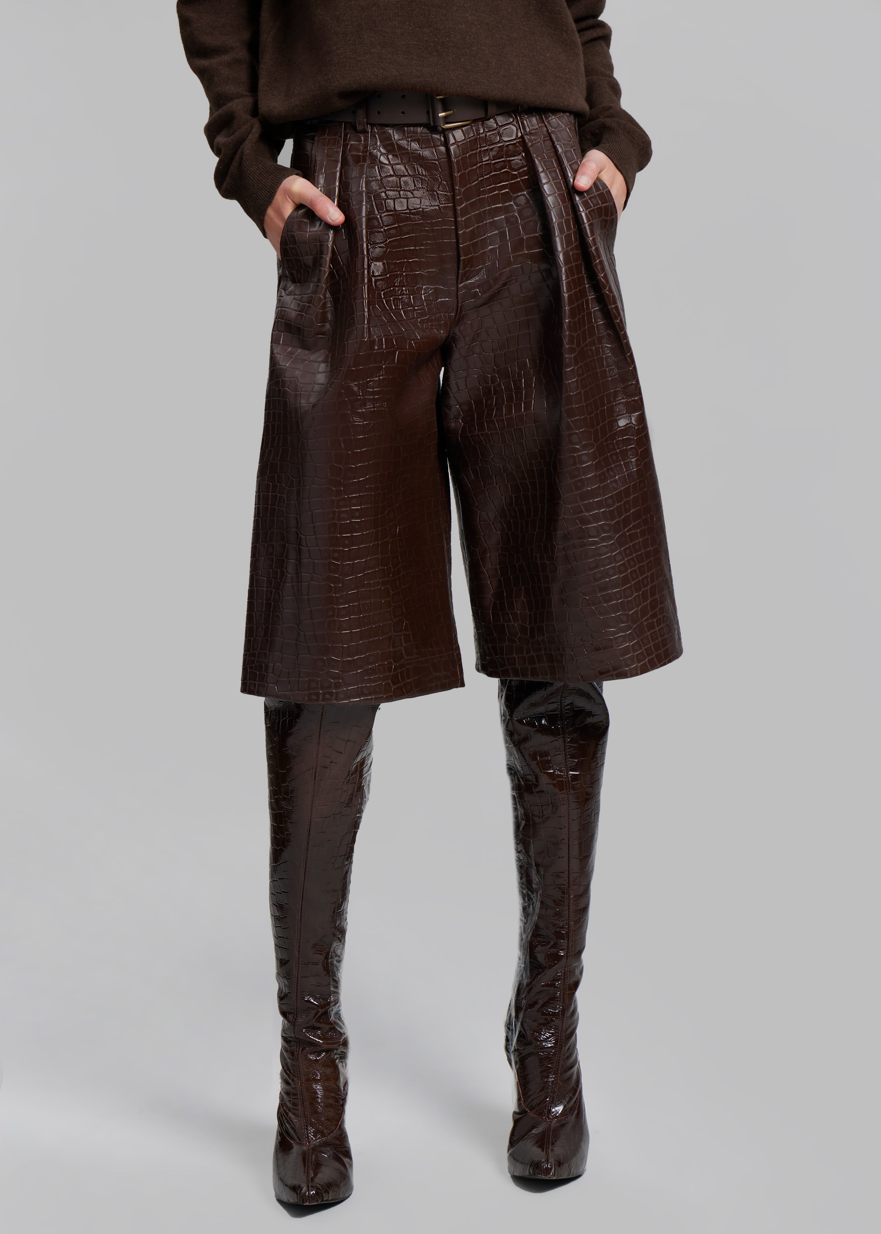 Jenkins Croc-Effect Bermuda Shorts - Brown - 2