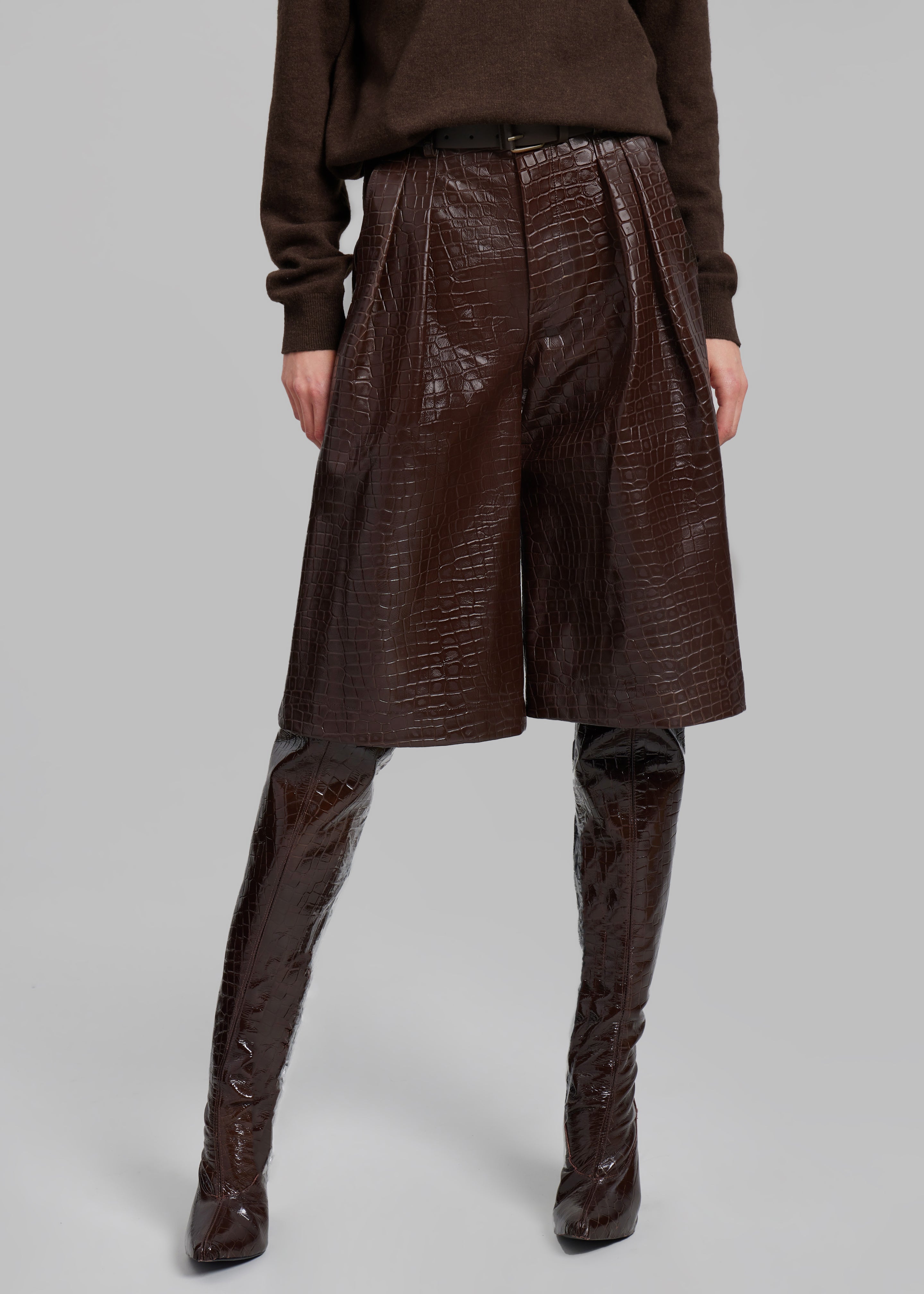 Jenkins Croc-Effect Bermuda Shorts - Brown - 4