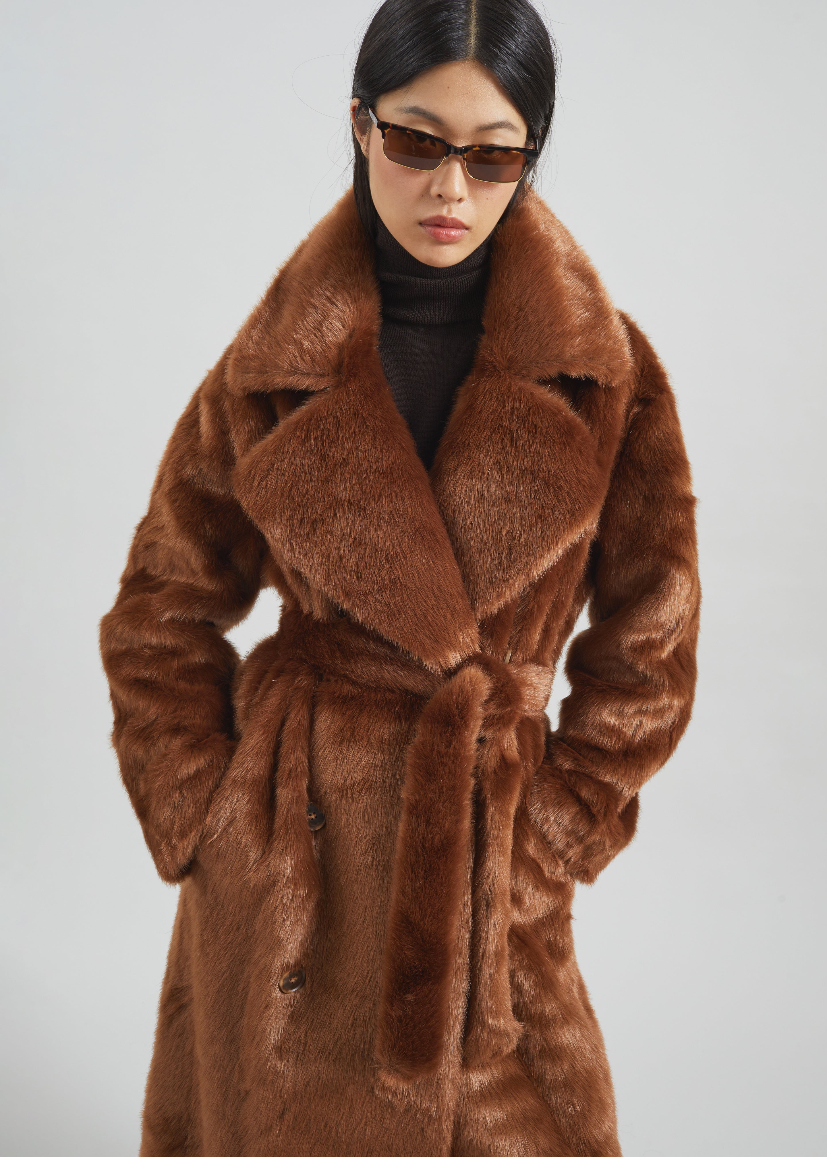 Joni Faux Fur Coat Dark Camel