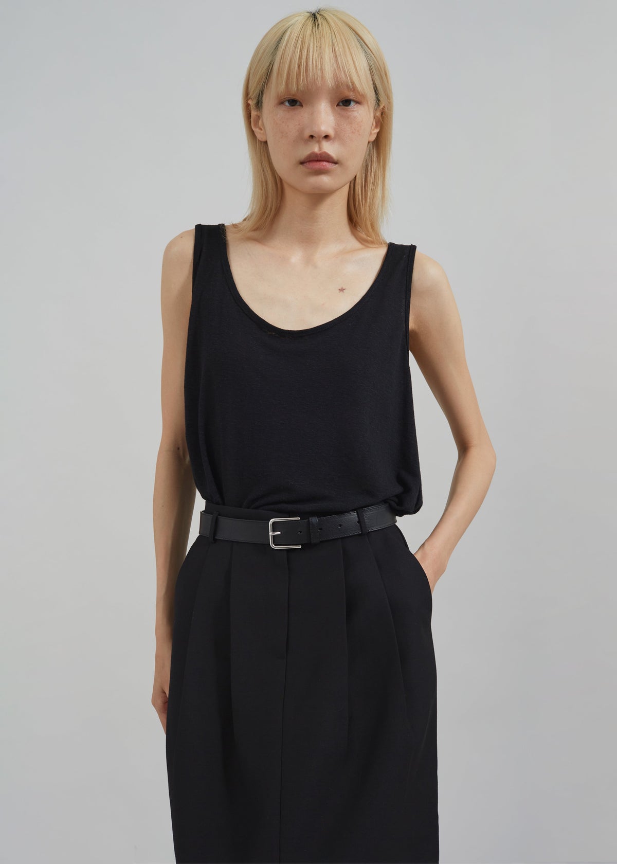 Josie Scoop Neck Tank Top - Black - 1