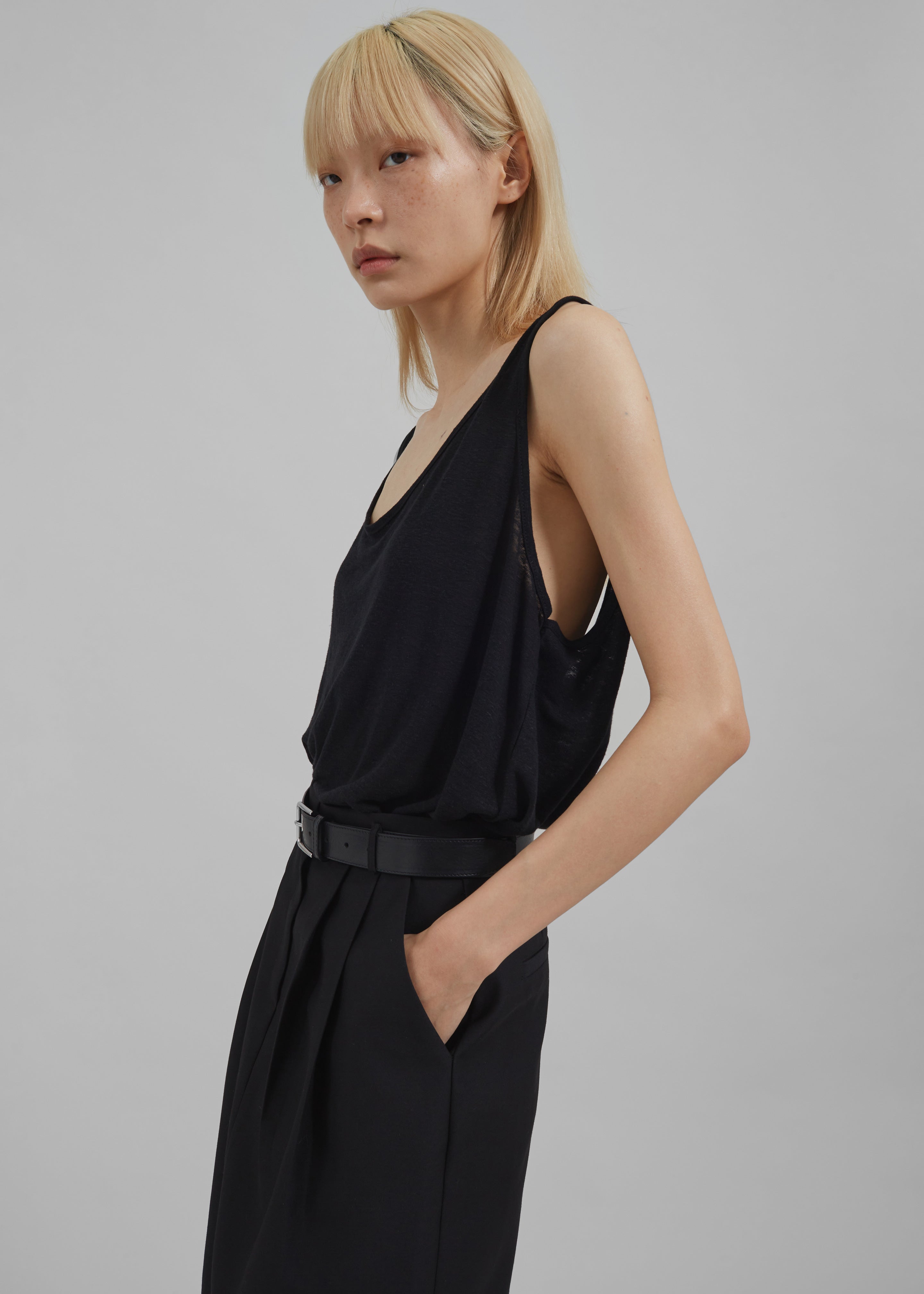Josie Scoop Neck Tank Top - Black - 3