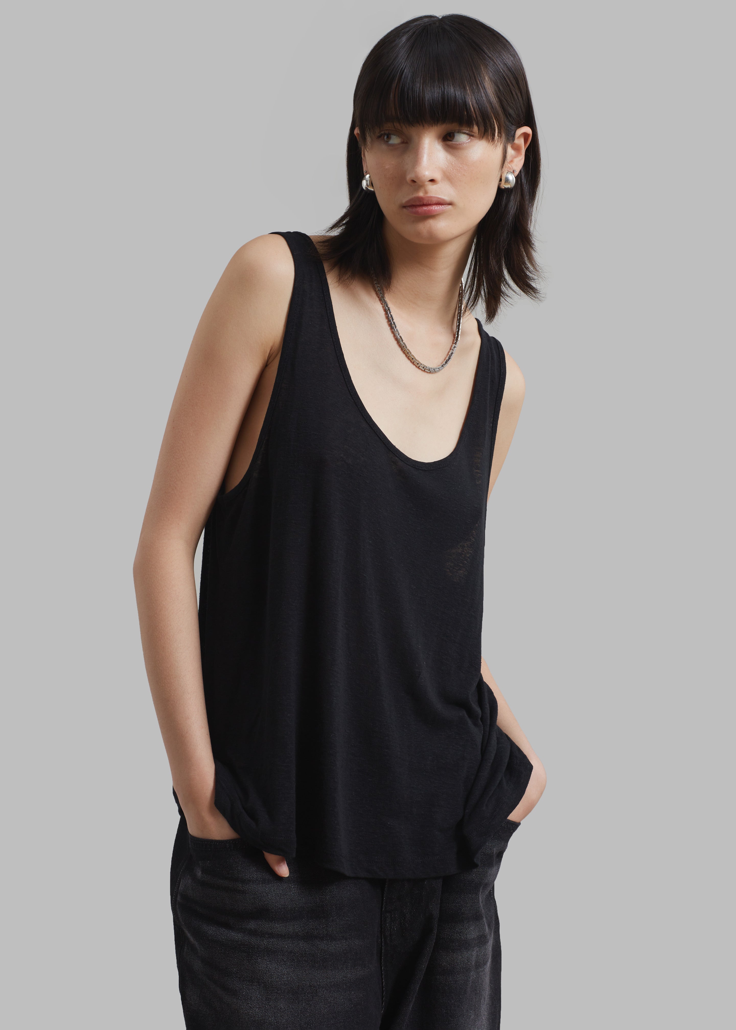 Josie Scoop Neck Tank Top - Black - 2