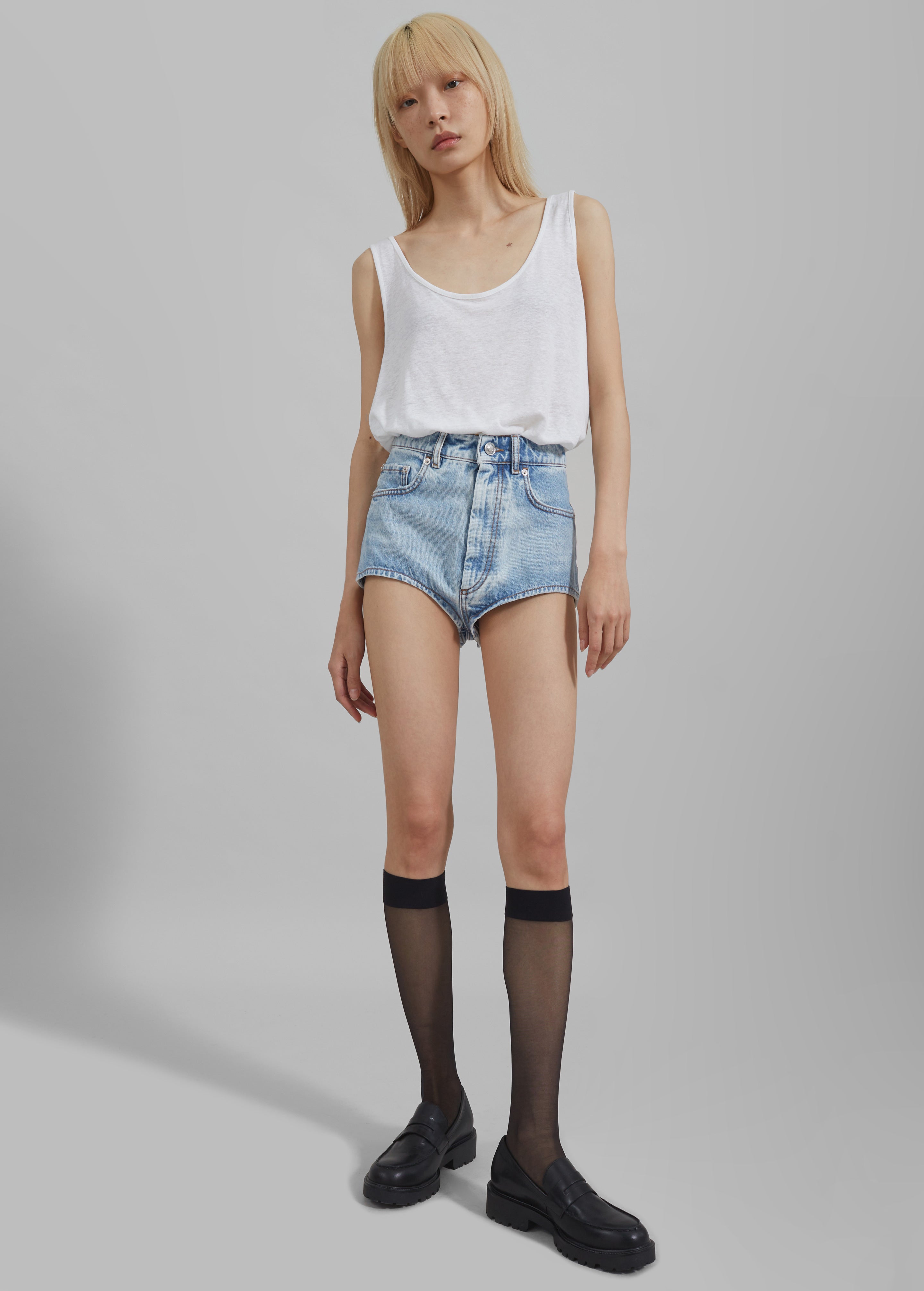 Josie Scoop Neck Tank Top - White - 3