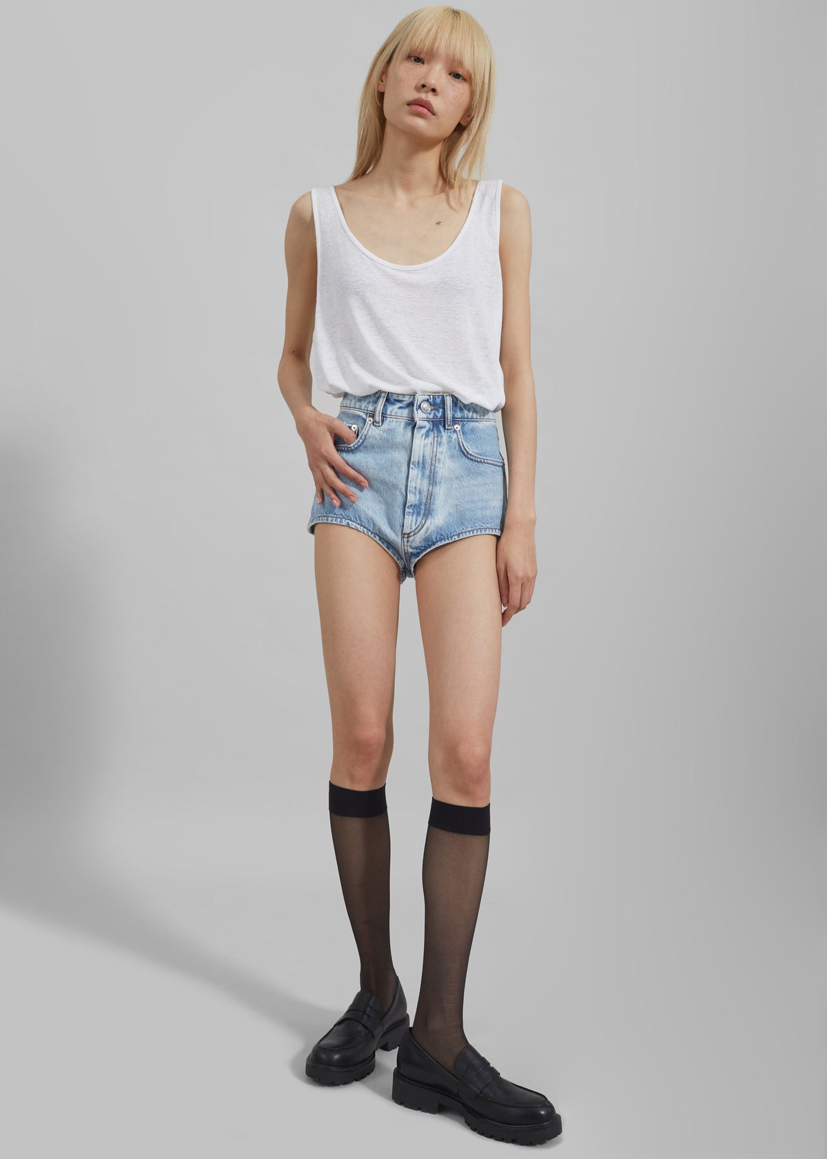 Josie Scoop Neck Tank Top - White - 8